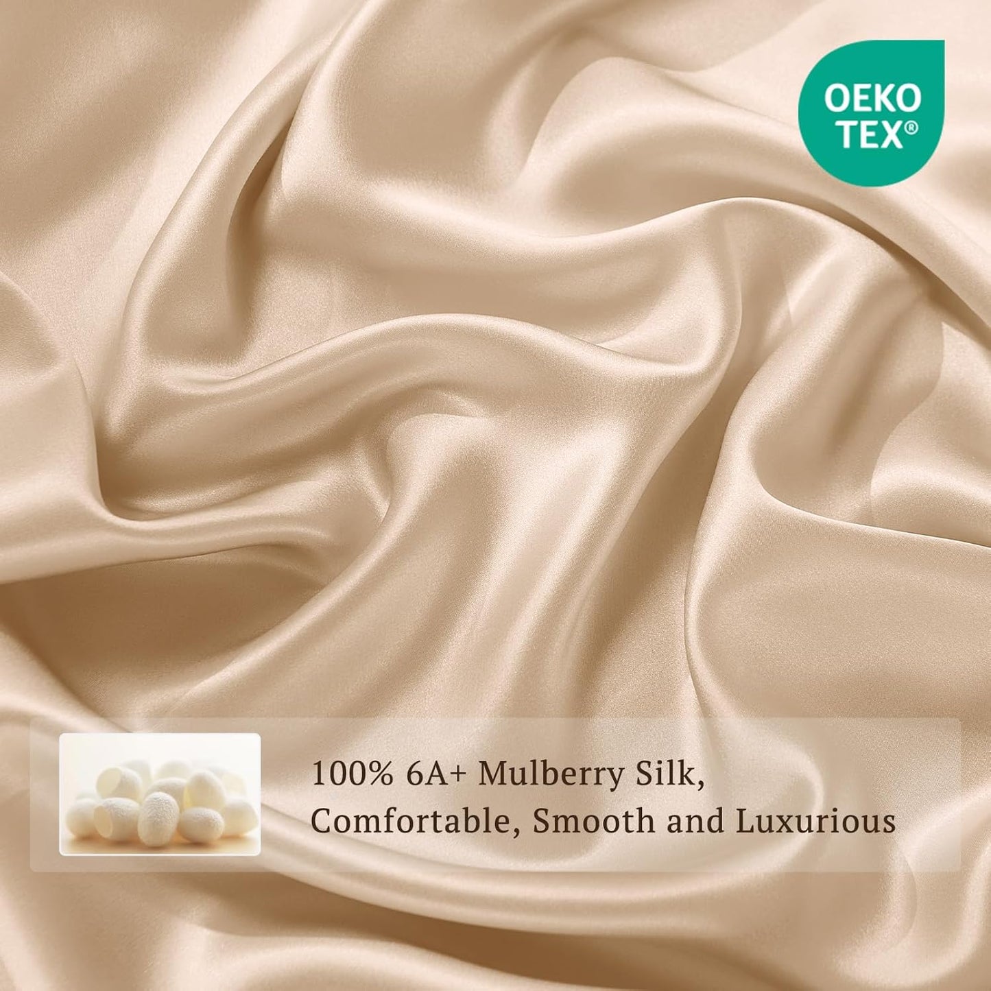 THXSILK 100% Pure Mulberry Silk Duvet Cover Set 3 Piece, 6A+ Grade Luxury Soft Bedding Silk Sheets for Hair and Skin, 1 Pcs Quilt/Comforter Cover with 2 Zippered Pillowcases (Champagne, Cal. King)