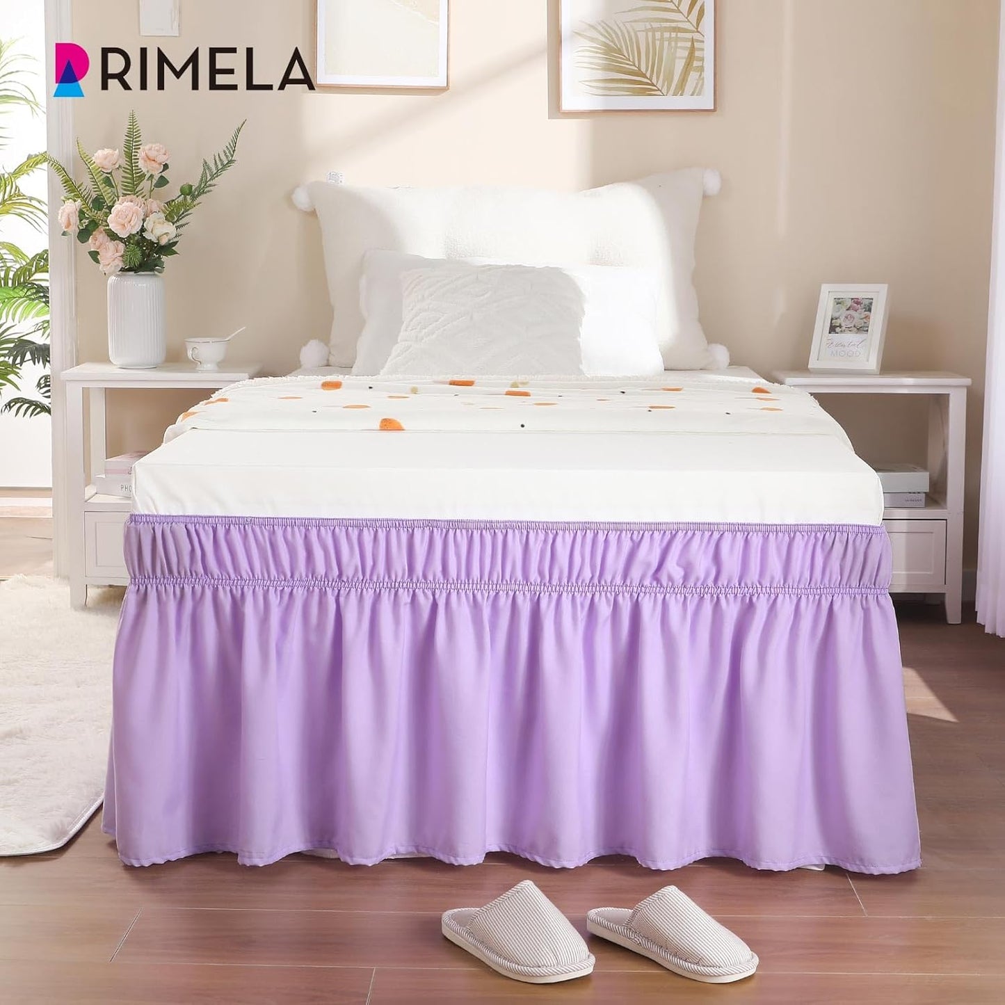 RIMELA Lilac Purple Bed Skirt Twin Size 15 Inch Drop, Elastic Bed Skirting for Bed Base and Frame, Bedding Dust Ruffle Easy to Install, Lightweight Wrap Around Adjustable Bedskirt