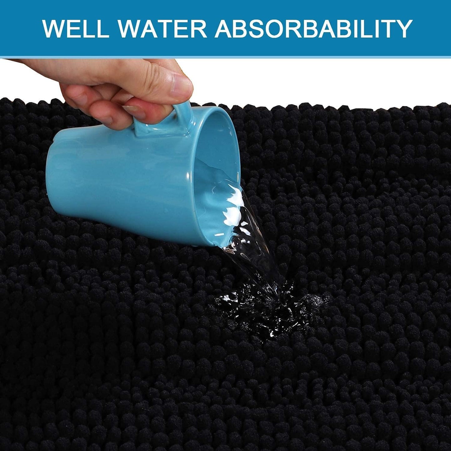 H.VERSAILTEX Bathroom Rugs Bath Rugs Non Slip Bath Mats Extra Thick Chenille Striped Rug 17" x 24" Absorbent Soft Shaggy Washable Dry Fast Bath Mats for Bathroom Floor - Black