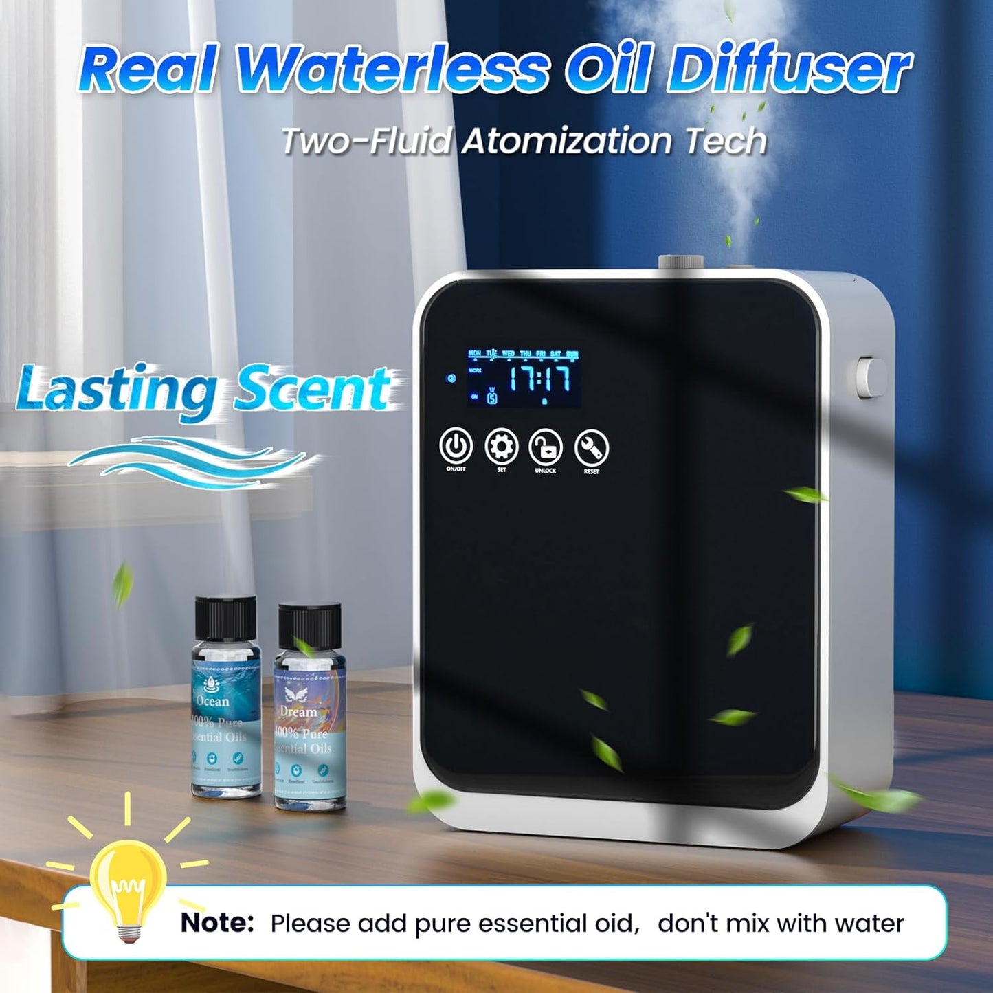 Waterless Essential Oil Diffuser,250ml Aromatherapy Scent Diffuser Air Machine with Smart APP & Touch Screen|Whole House Oil Diffusers for Home,Office & Hotel Collection,Covers 1500 sq.ft–Black