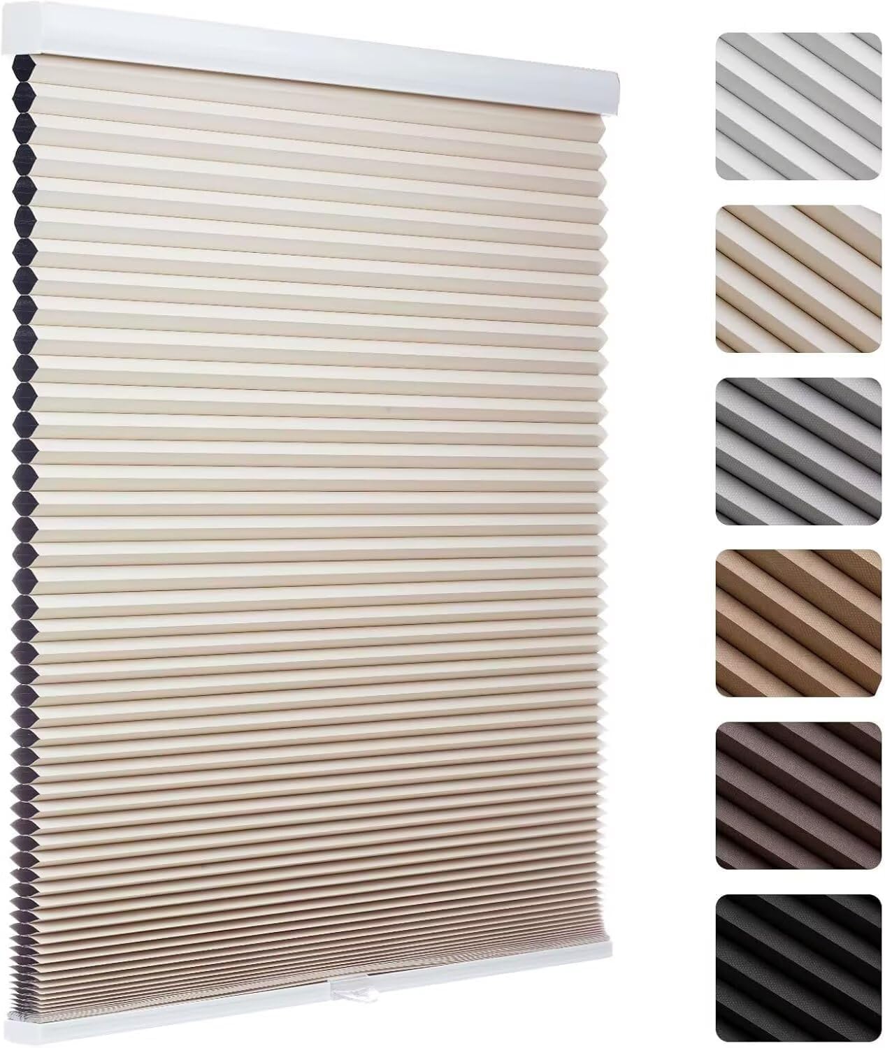 MYshade 1.5-Inch Cellular Cordless Blackout Shades,Thermal Insulating Noise Reducing Waterproof Blinds,Honeycomb Window Treatments for Indoor Light Control (Beige-23 W x 50" H)