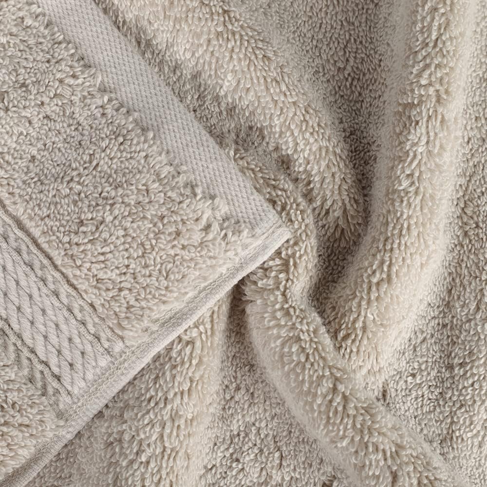 Superior Egyptian Cotton Pile Hand Towel Set of 4, Ultra Soft Luxury Towels, Thick Plush Essentials, Absorbent Heavyweight, Guest Bath, Hotel, Spa, Home Bathroom, Shower Basics, Stone