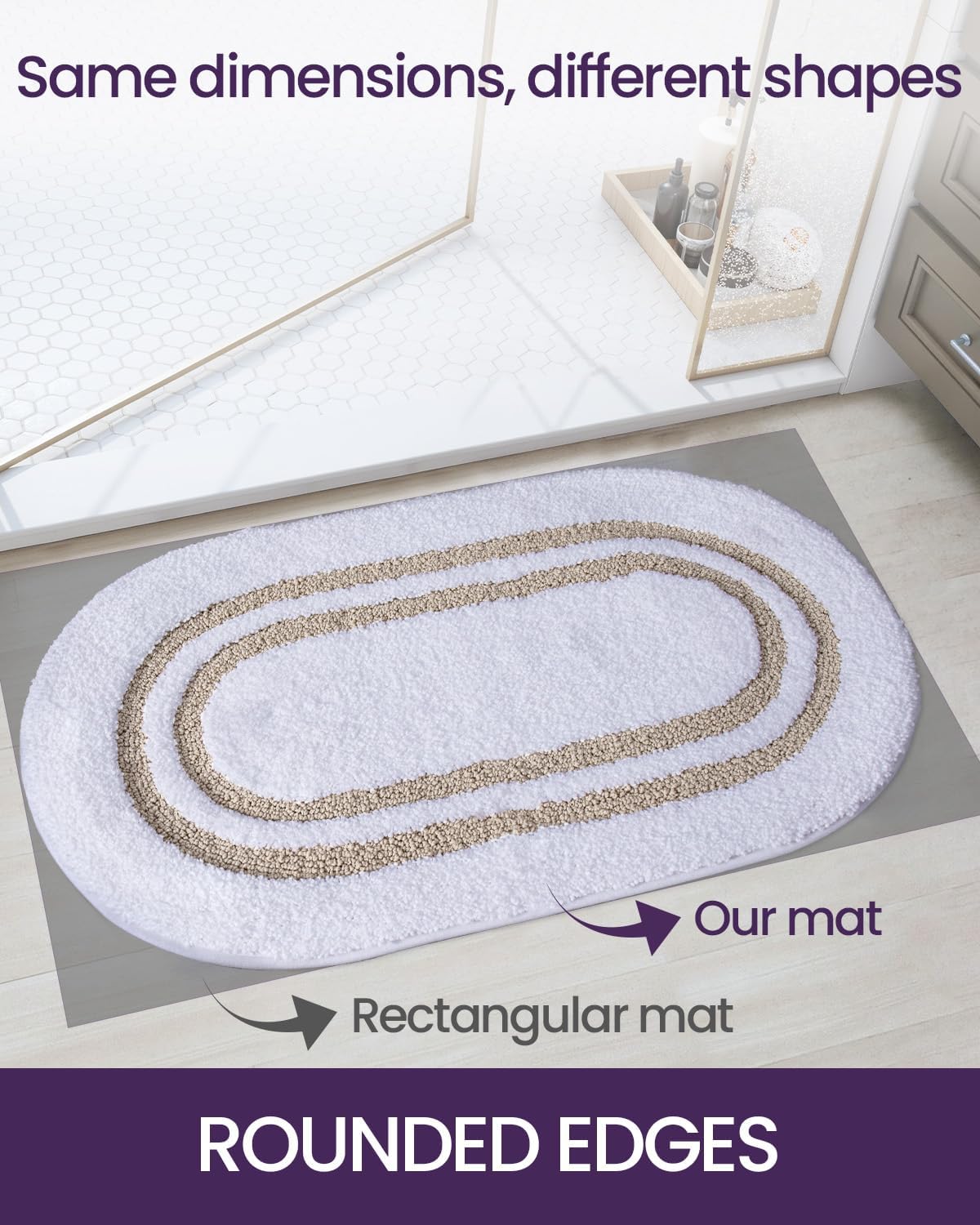 DEXI Oval Bath Mats for Bathroom, 24x36 Absorbent Bath Mat, Washable Microfiber Bathroom Rug with Non Slip Backing for Shower Floor, Beige