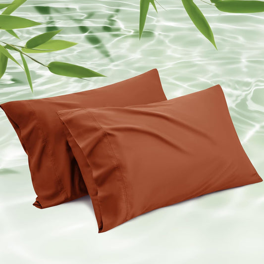 Bedsure Pillow Cases Standard Size, Cooling Pillow Cases, Rayon Derived from Bamboo Burnt Orange Pillowcases Standard Set of 2, Breathable & Soft Pillow Covers with Envelope Closure, 20x26 Inches