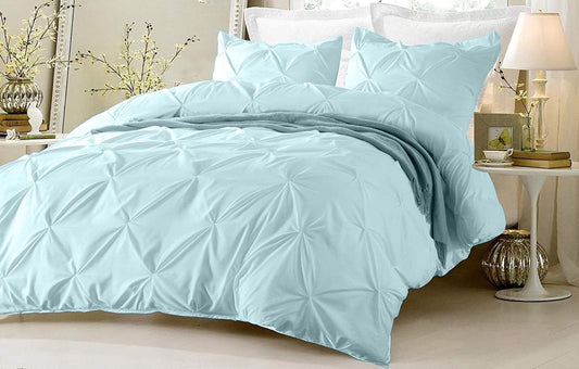 Egyptian Cotton Duvet Cover King Size 800 Thread Count Pinch Pleated 1 Duvet Cover & 2 Pillow Shams Long Staple Quilt Silky Soft, Breathable with Zipper -3 Piece Set for Comforter (Aqua Blue)