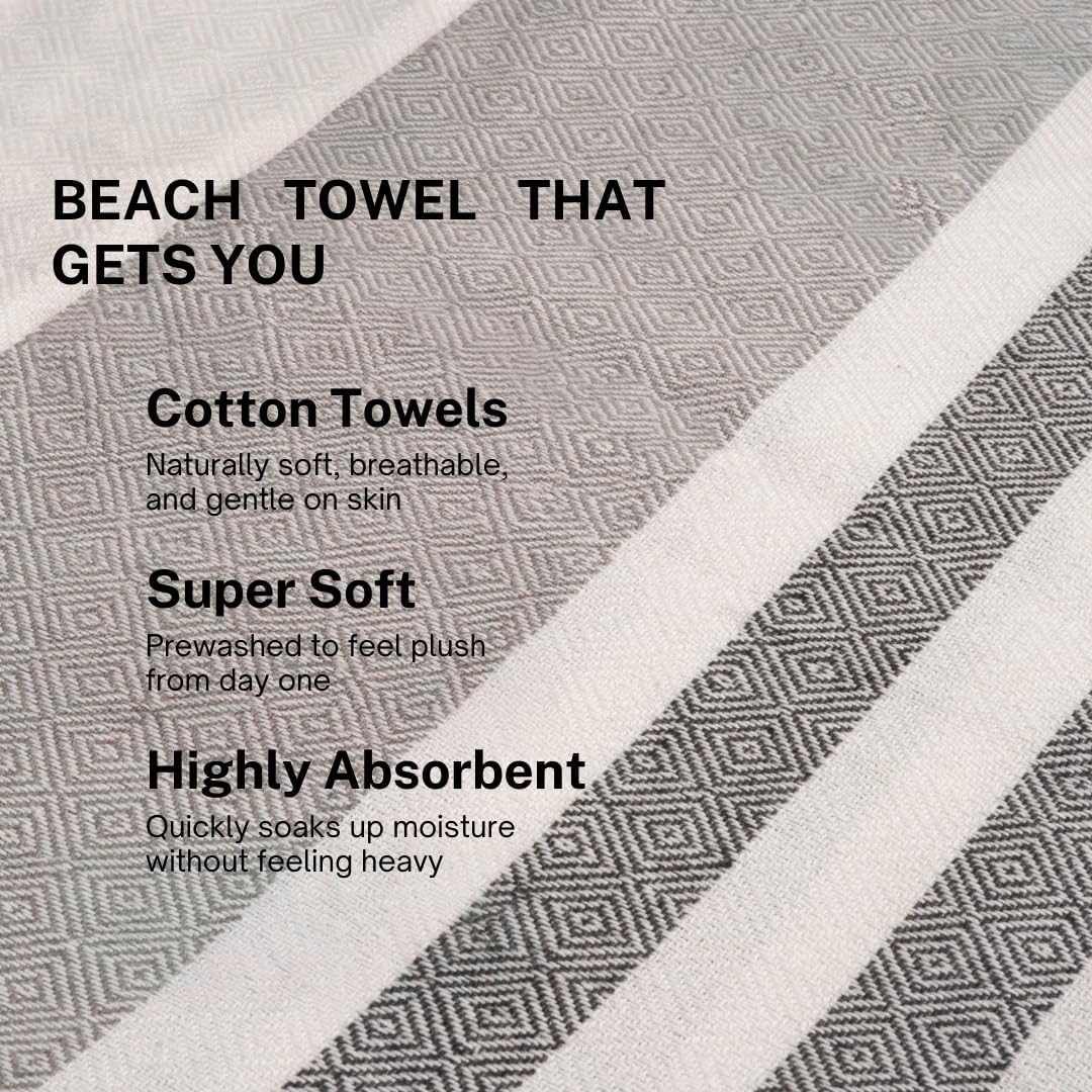Cotton Turkish Beach Towel with Towels Oversized 36"x72" Pool Absorbent Extra Large Quick Dry Sand Travel Towel (Mélange Drift, 2 Pack)