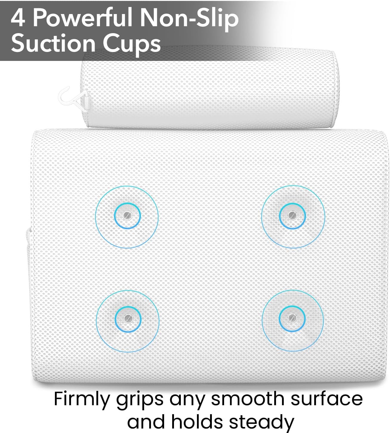 Everlasting Comfort Luxury Bath Pillows for Tub with Head and Neck Support - Non-Slip Bathtub Pillow with Suction Cups, Quick-Drying Mesh & Drying Hook - Jacuzzi & Spa Accessories for Women - White