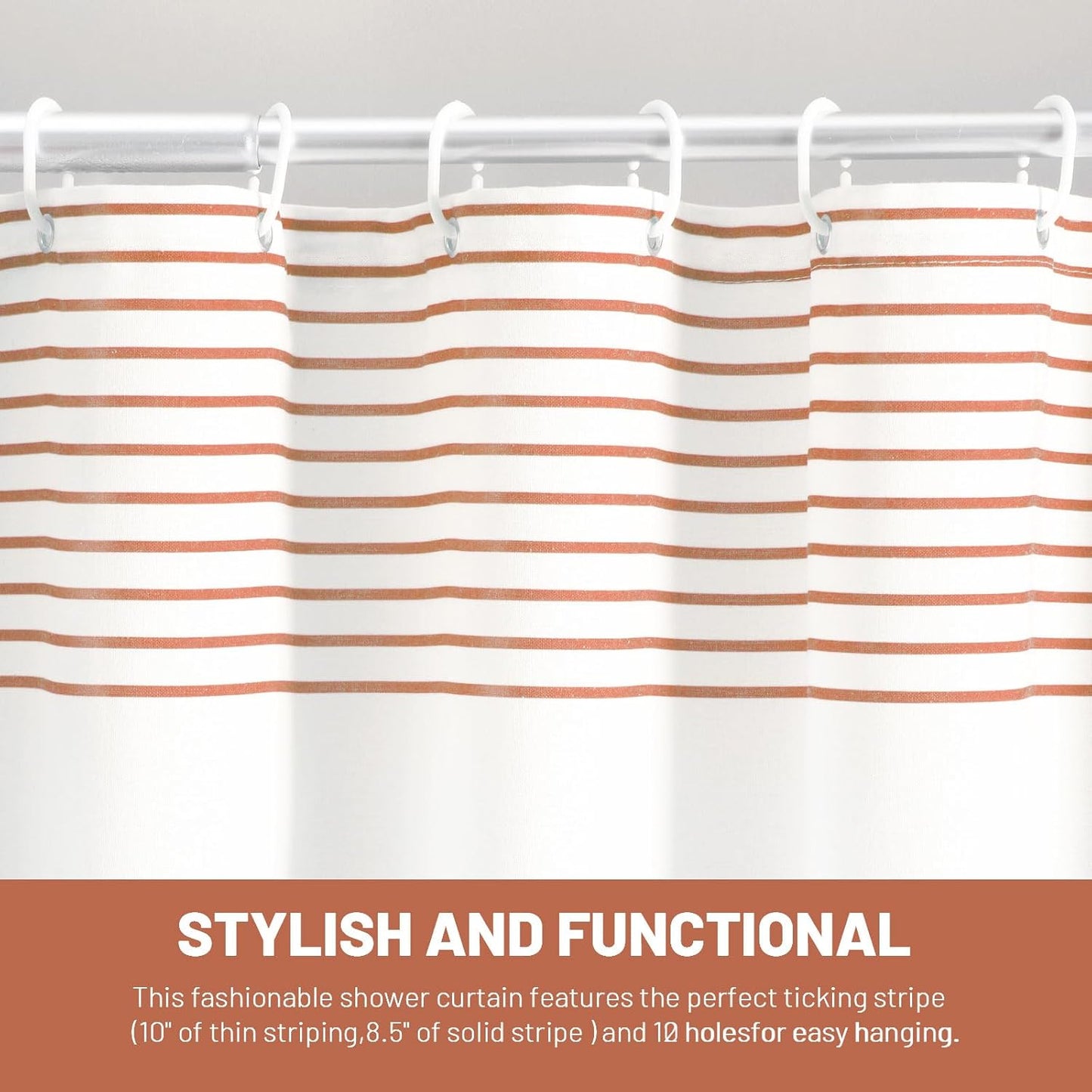 Awellife Boho Coral Shower Curtain for Bathroom Stripe Tassel Shower Curtain 72 X 72 Inches Farmhouse Cotton