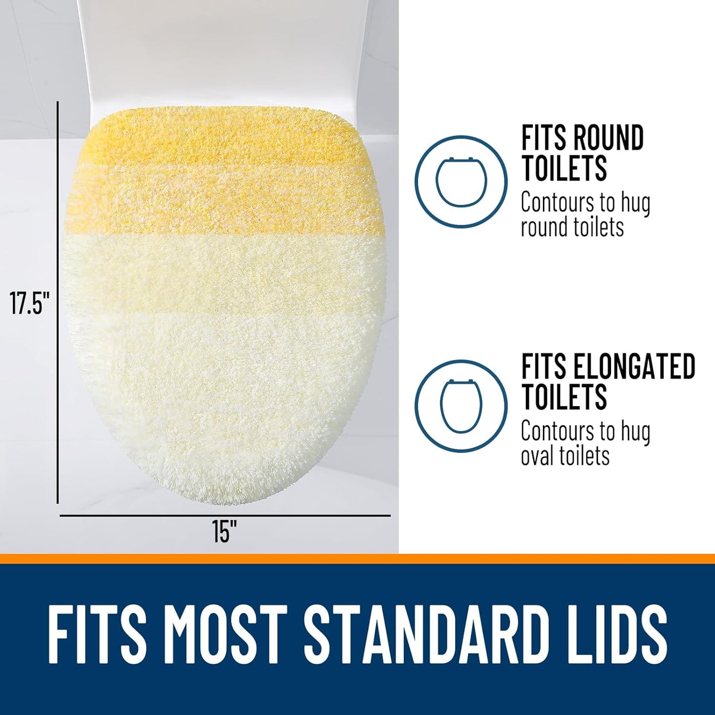 OLANLY Soft Microfiber Bathroom Toilet Lid Cover, Machine Washable Covers, 17.5x15, Stays in Place Rubber Backing, Fits Most Round, Elongated and Oblong Lids, Accessories Decor, Yellow