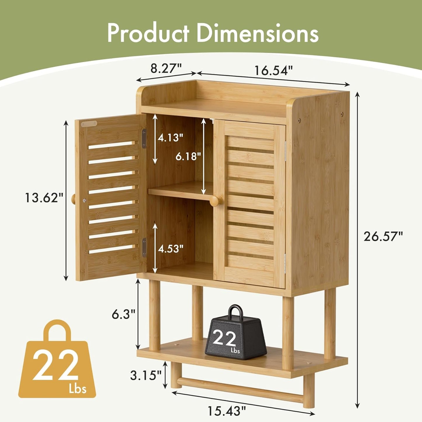 AmazerBath Bathroom Wall Cabinets, Bamboo Medicine Cabinets with Towel Bar, Wall Mounted Storage Cabinet with Adjustable Shelves, 2 Doors Over The Toilet Storage for Small Spaces,8.3x16.5x26.6 Inches