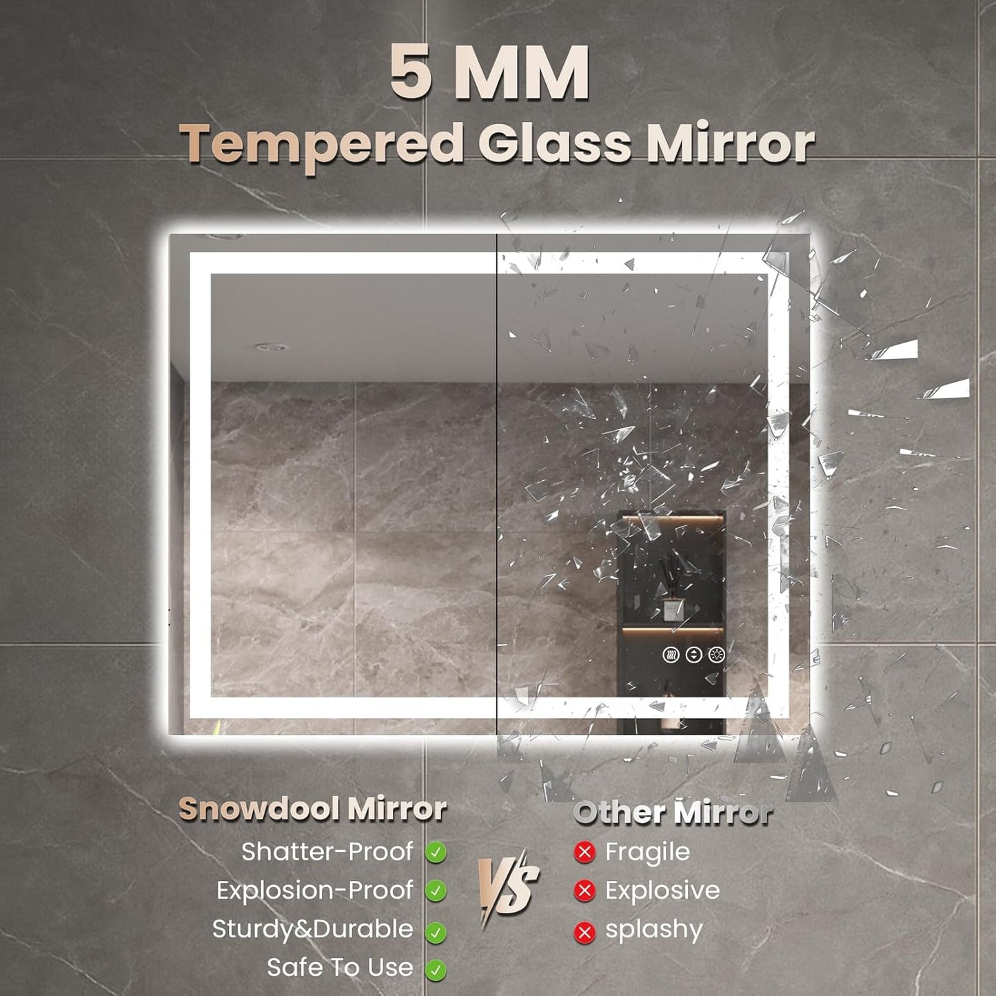 20"X28" LED Bathroom Mirror with Front Lights and Backlit, Anti-Fog, Dimmable, Shatter-Proof Tempered Glass, Lighted Bathroom Vanity Mirror for Wall with 3 Colors, Memory Function