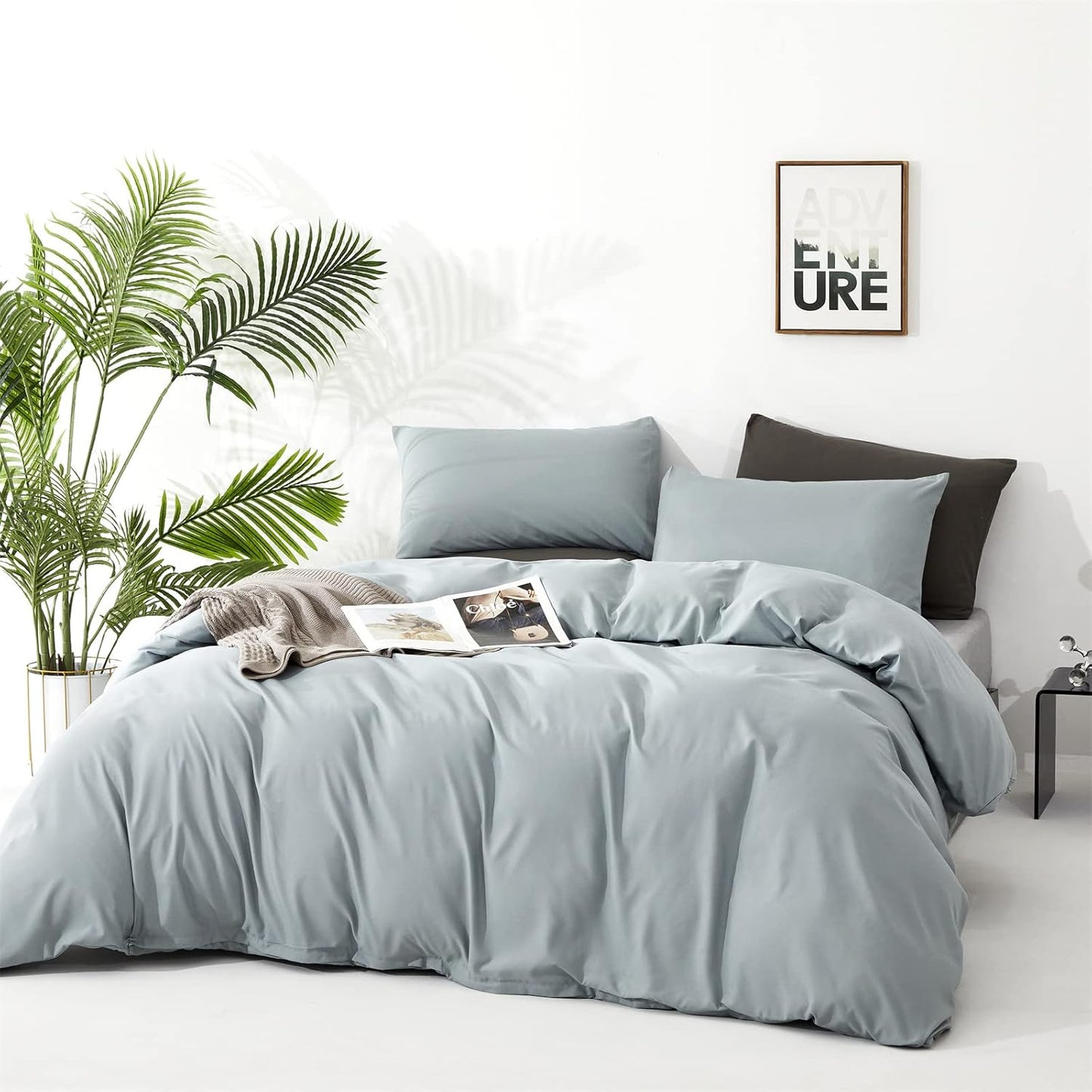 Cottonight Blue Comforter Set - Queen Size Light Blue Bedding - Dusty Blue Blanket & Quilts - Modern, Soft, Breathable - Baby Blue Comforter Set for Women & Men