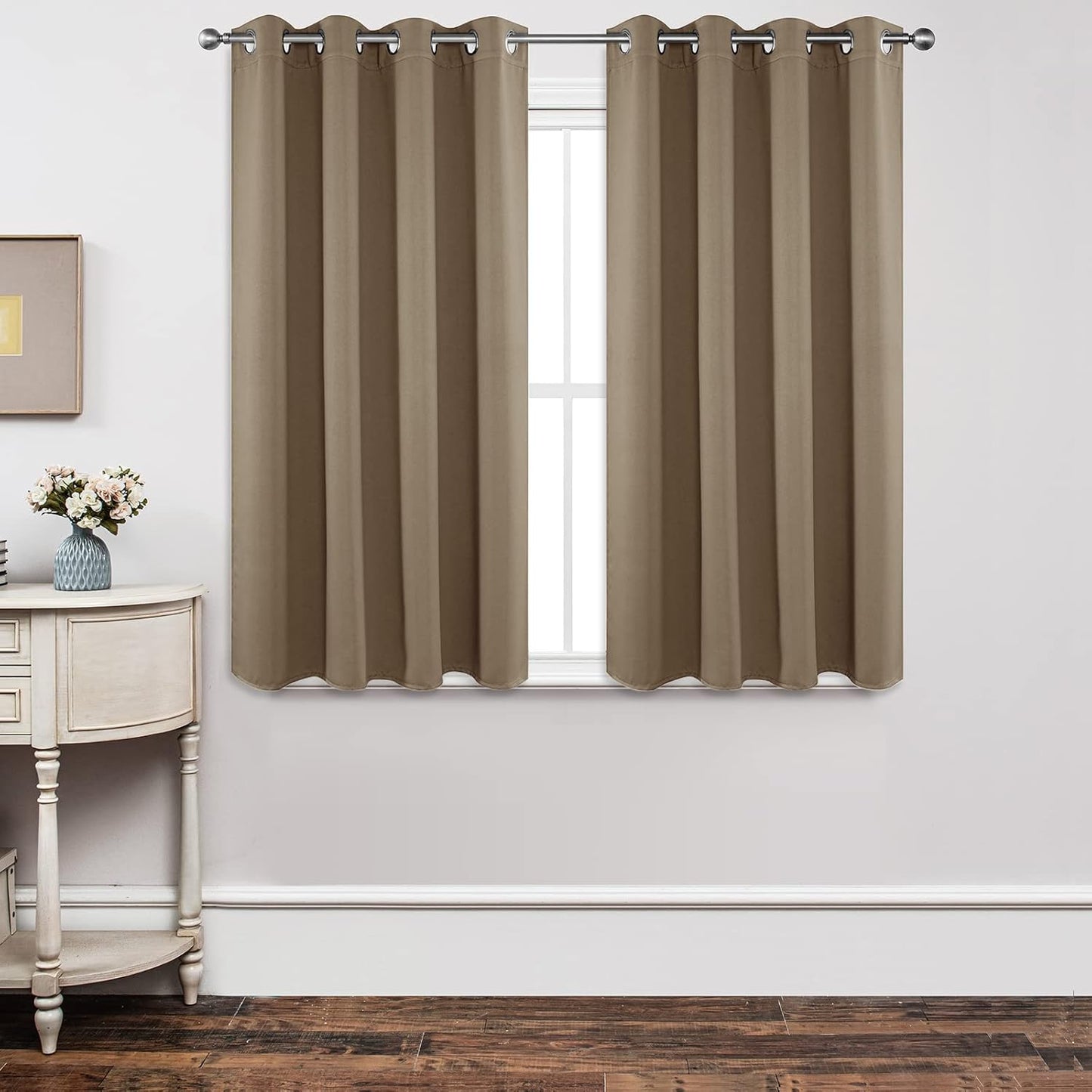 Joydeco Blackout Curtains 54 Inch Length 2 Panels Set, Thermal Insulated Long Curtains& Drapes 2 Burg, Room Darkening Grommet Drapes for Living Room Bedroom Window (W52 x L54 Inch, Khaki)
