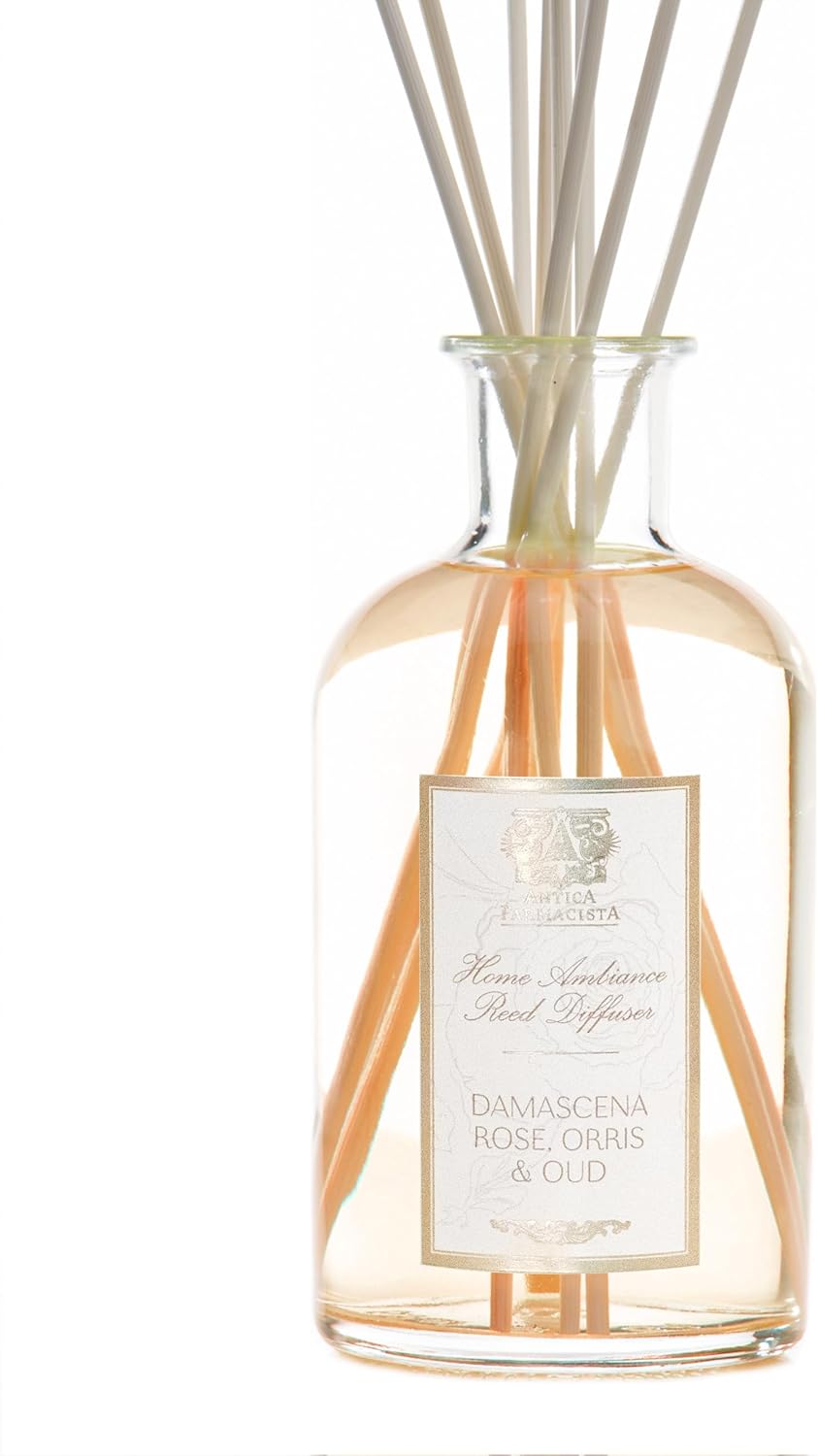 Antica Farmacista Home Ambiance Diffuser - Long-Lasting Reed Scent Diffuser - Luxury Room Freshener Gift - Damascena Rose, Orris & Oud, 16.9 fl oz