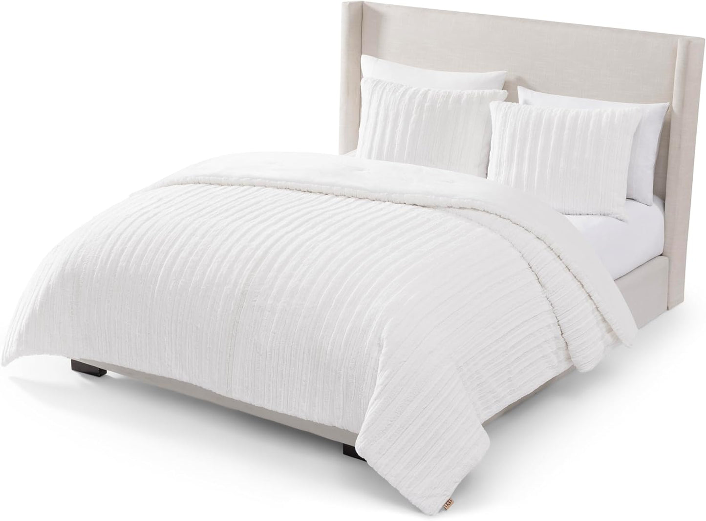 UGG Full/Queen Comforter Set with 2 Pillow Shams Plush Faux Fur Bedding Soft Warm Down Alternative Comforter Washable Hypoallergenic Fluffy Blanket Set for Bedroom, Full/Queen, White Snow (Kenzie)