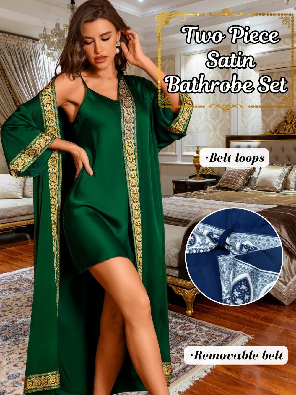 Satin Robe Sets For Women, 2-PC Lightweight Bathrobe, Silk Sleepwear Kimono Bridesmaid Sexy Robes