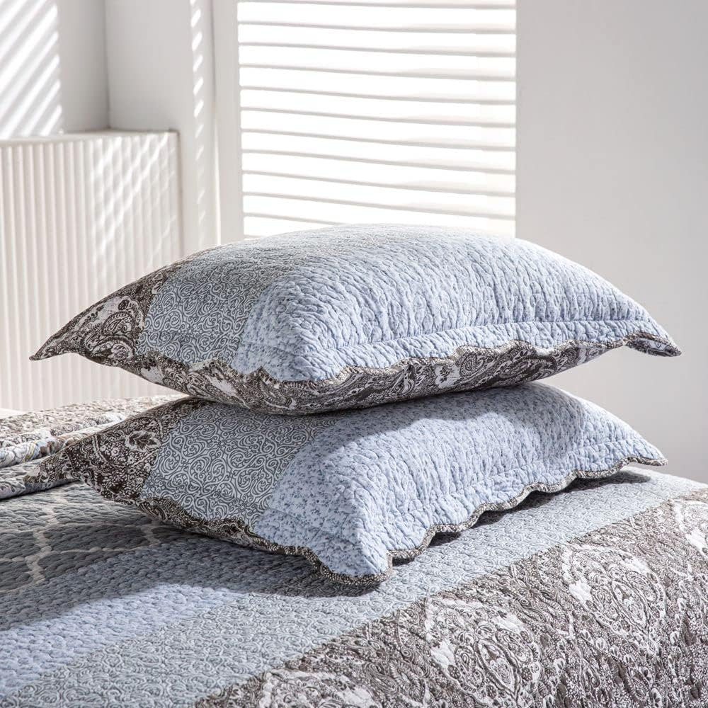 YAYIDAY Quilts King Size Patchwork Bedspread Set - 100% Cotton Reversible Breathable Grey Quilted Quilt with Pillow Shams Fit All Seasons