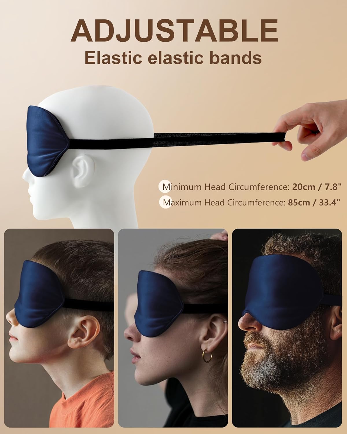 Silk Eye Mask for Sleeping - Soft Breathable Organic Natural Mulberry Silk Fabric Blackout Sleep Mask with Adjustable Straps No Pressure Eye Mask for Travel Essentials Gifts (Navy Blue)