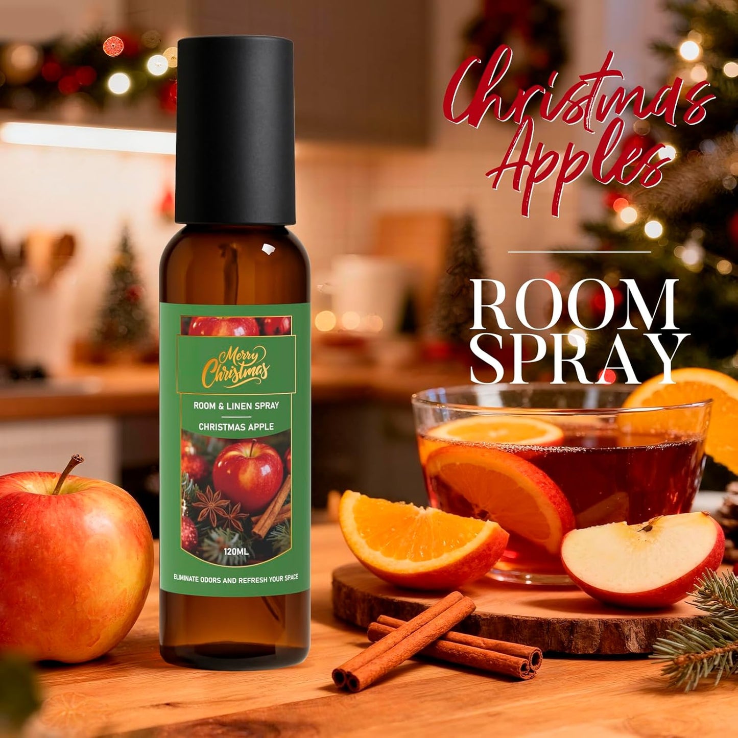Linen and Room Spray, Fir & Cedar, Gingerbread, Christmas Apple, Long-Lasting Air Freshener for Home, Bedding, Concentrated Room Fragrance Spray, Odor Eliminator, 3 x 4.06 fl oz