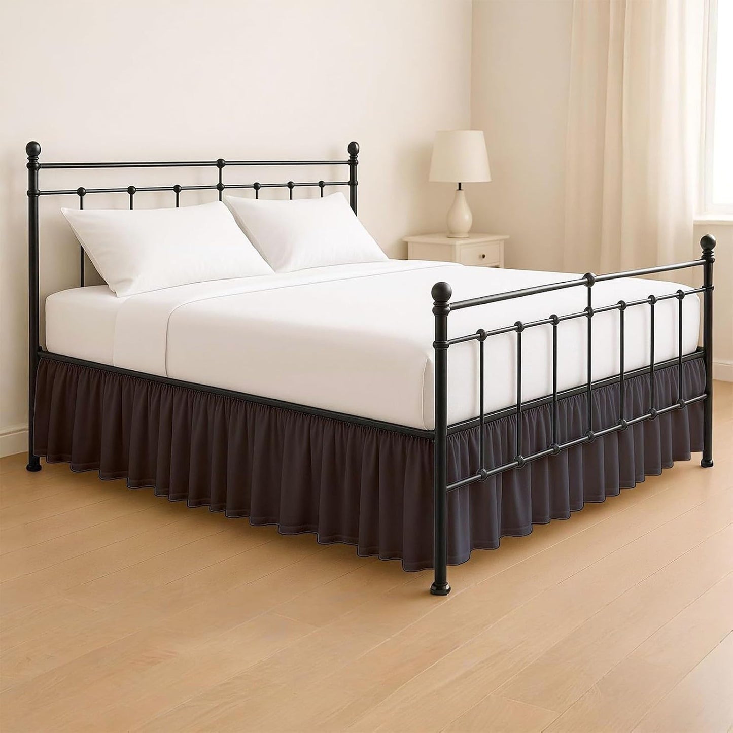 KRISHNA Ruffled Bed Skirt with Split Corners Full, 100% Microfiber Hotel Quality, 12 Inch Drop Dust Ruffle Gathered Bedskirt with Platform, 54" x 75", Dark Grey