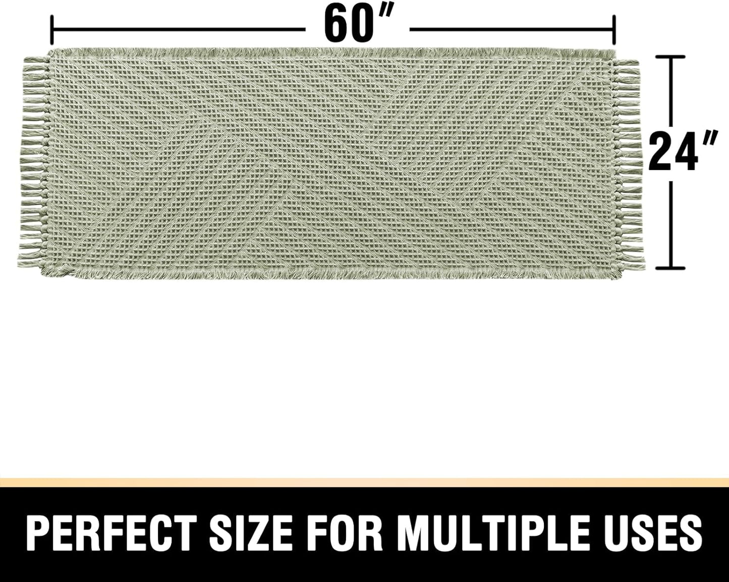 H.VERSAILTEX Waffle Bath Runner Rug Long Bath Mat Super Absorbent Boho Bath Rugs Non Slip Bath Runner for Bathroom Floor Machine Washable Dry Fast Bathroom Rugs with Tassels, 24" x 60", Sage