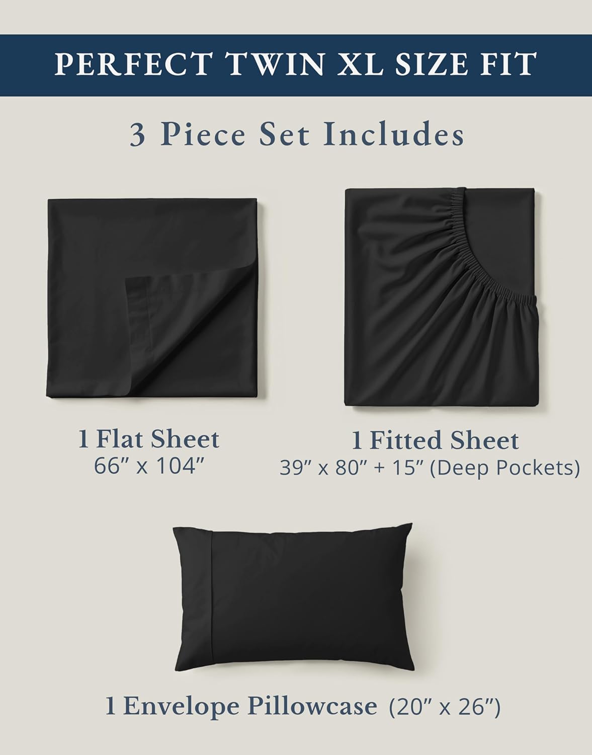 LANE LINEN 100% Organic Cotton Bed Sheets Extra Long Twin, Soft & Comfy Fully Elasticized Percale Perfect for Hospital Bed & Dorm Room, Low Pilling Machine Washable Twin XL Sheet- Black