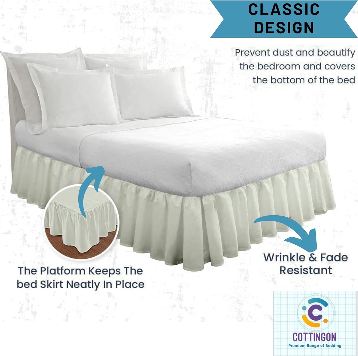 Ruffled Bed Skirt with Split Corners-Dust Ruffle - 24" Drop 100% Microfiber Soft,Sheen & Luxurious Look - Bed Skirts (Ivory -Twin)