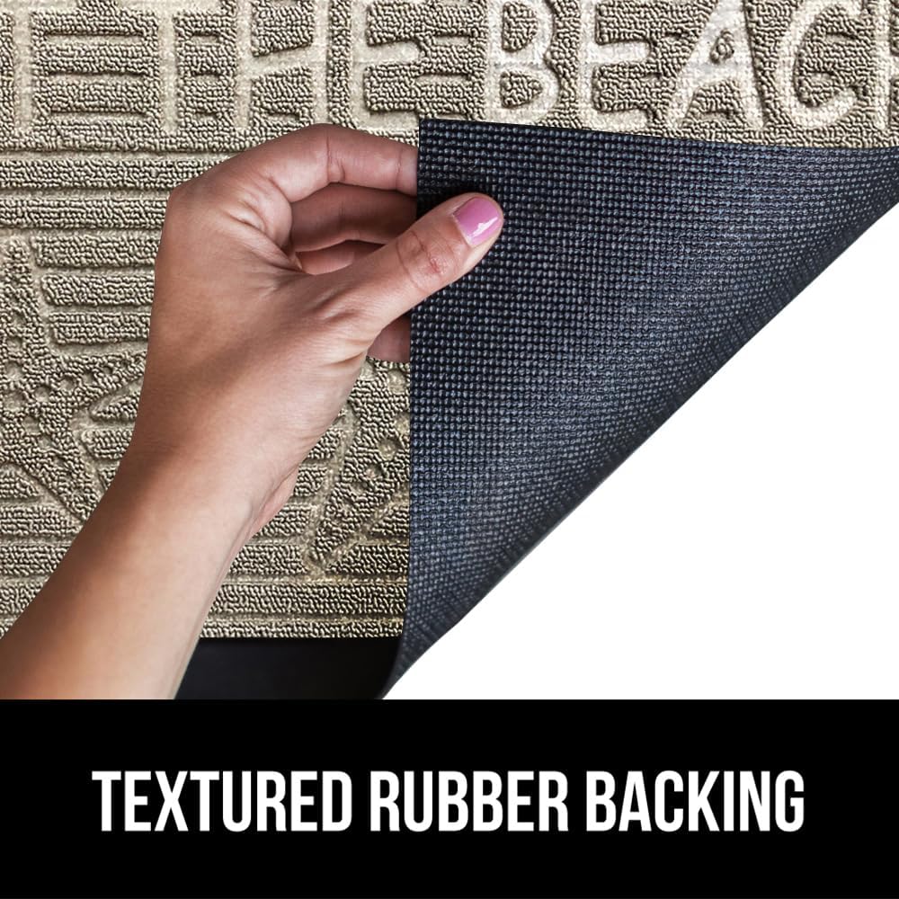 GORILLA GRIP 100% Waterproof All-Season WeatherMax Doormat US Designed Natural Rubber, Stain and Fade Resistant, Low Profile Indoor Outdoor Door Mats, Easy Clean Patio Mat, 17x29, Sand Beach
