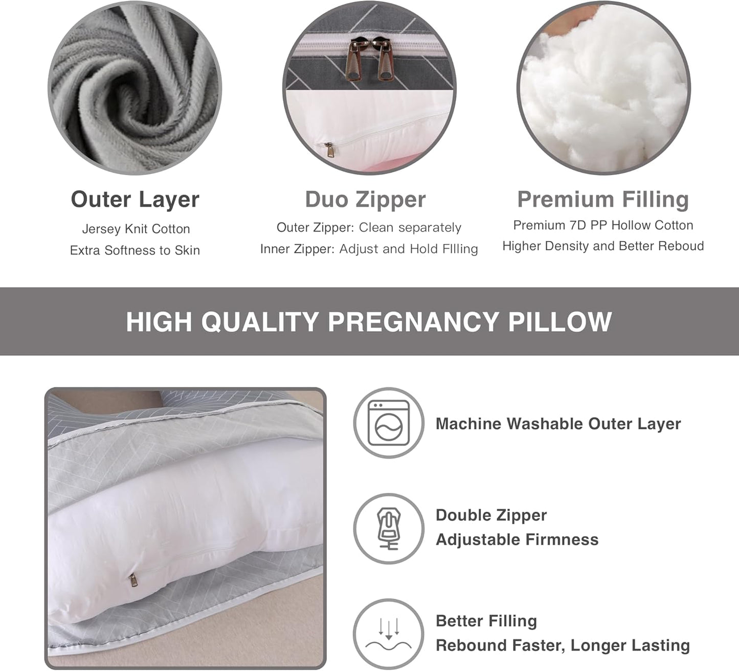 ALLOPERA Pregnancy Pillow, Full Body Maternity Pillow 57 inch, with Removable Washable Cover - Sleep Support for Legs, Back, Neck, Shoulder, HIPS, Belly for Pregnent Women, 100% Cotton