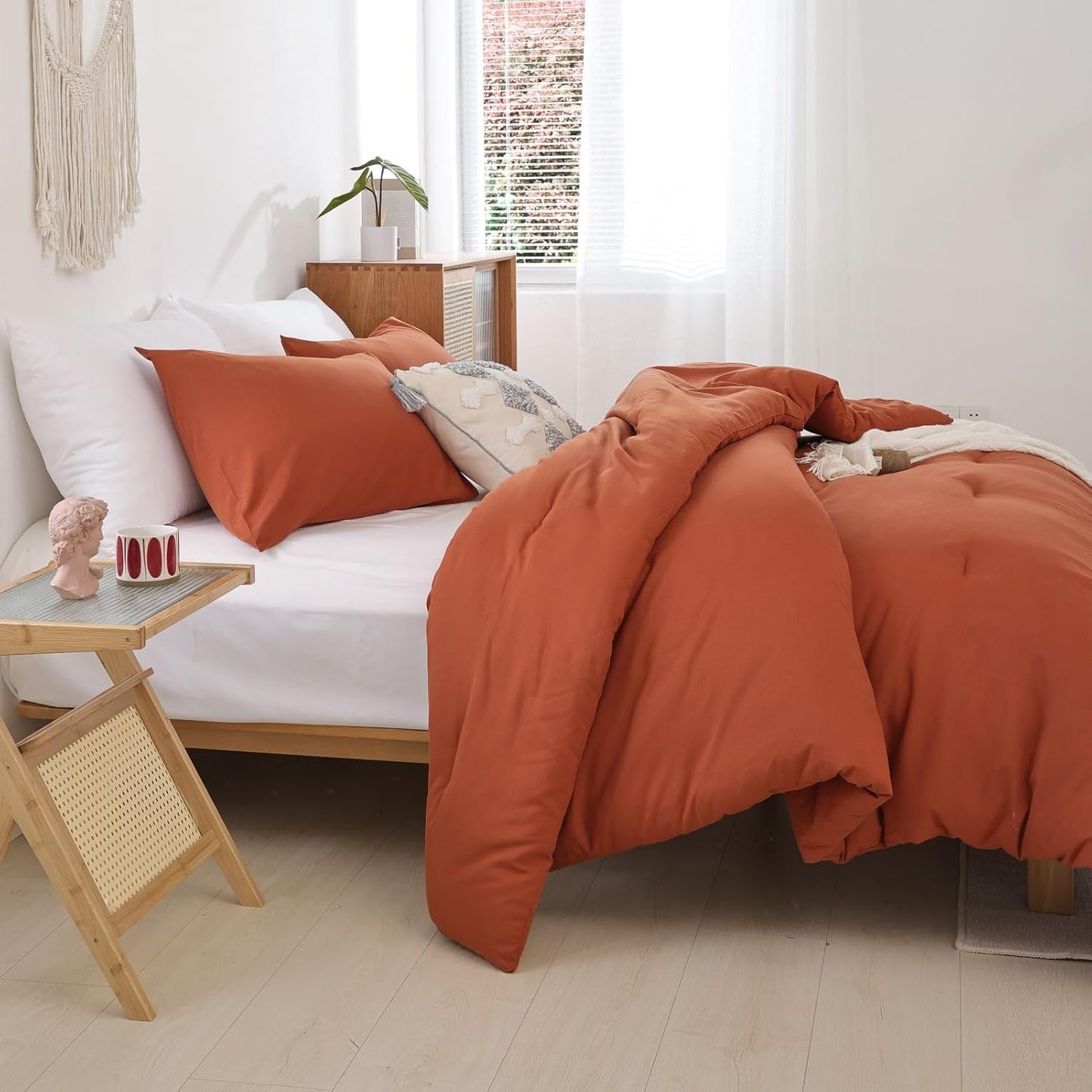 ROSGONIA Oversized King Comforter Burnt Orange, 3pcs (1 Terracotta Comforter & 2 Pillowcases) Lightweight Oversized King Size Comforter Sets Bedding