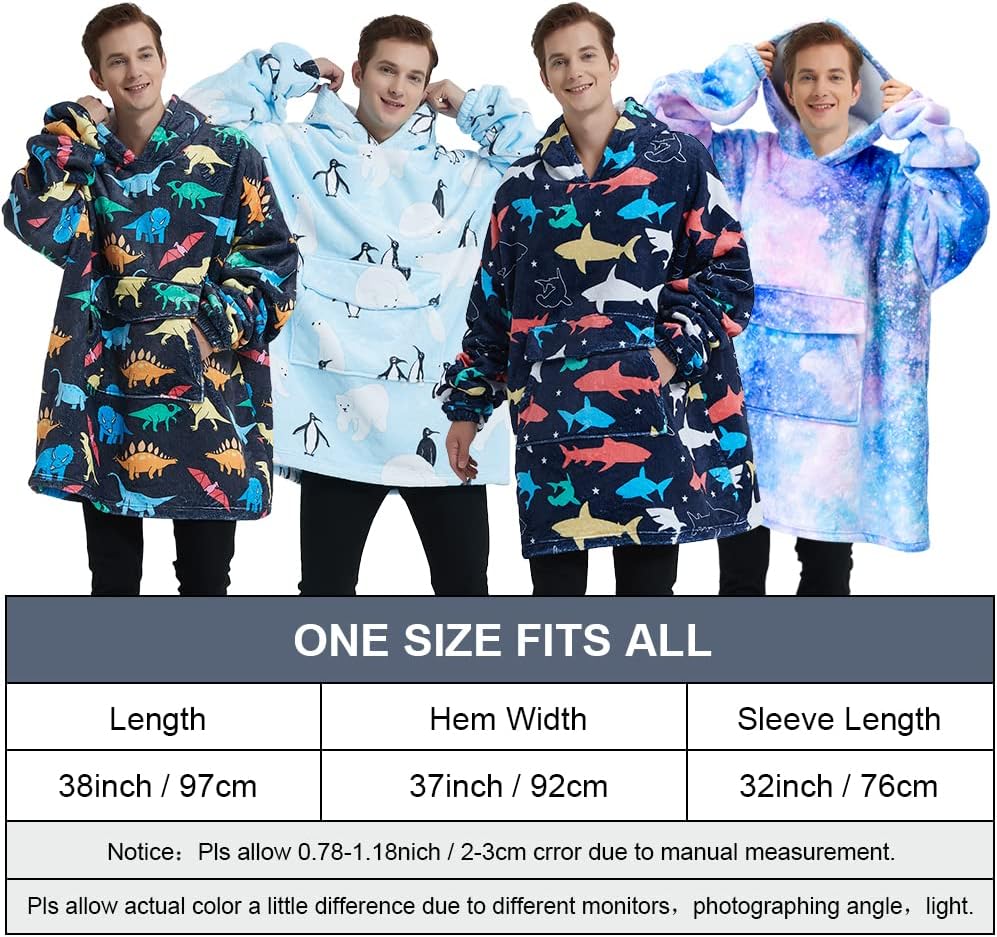 Wearable Blanket Hoodie for Adult,Oversized Sherpa Fleece Blanket Hoodie for Women Men,Dinosaur