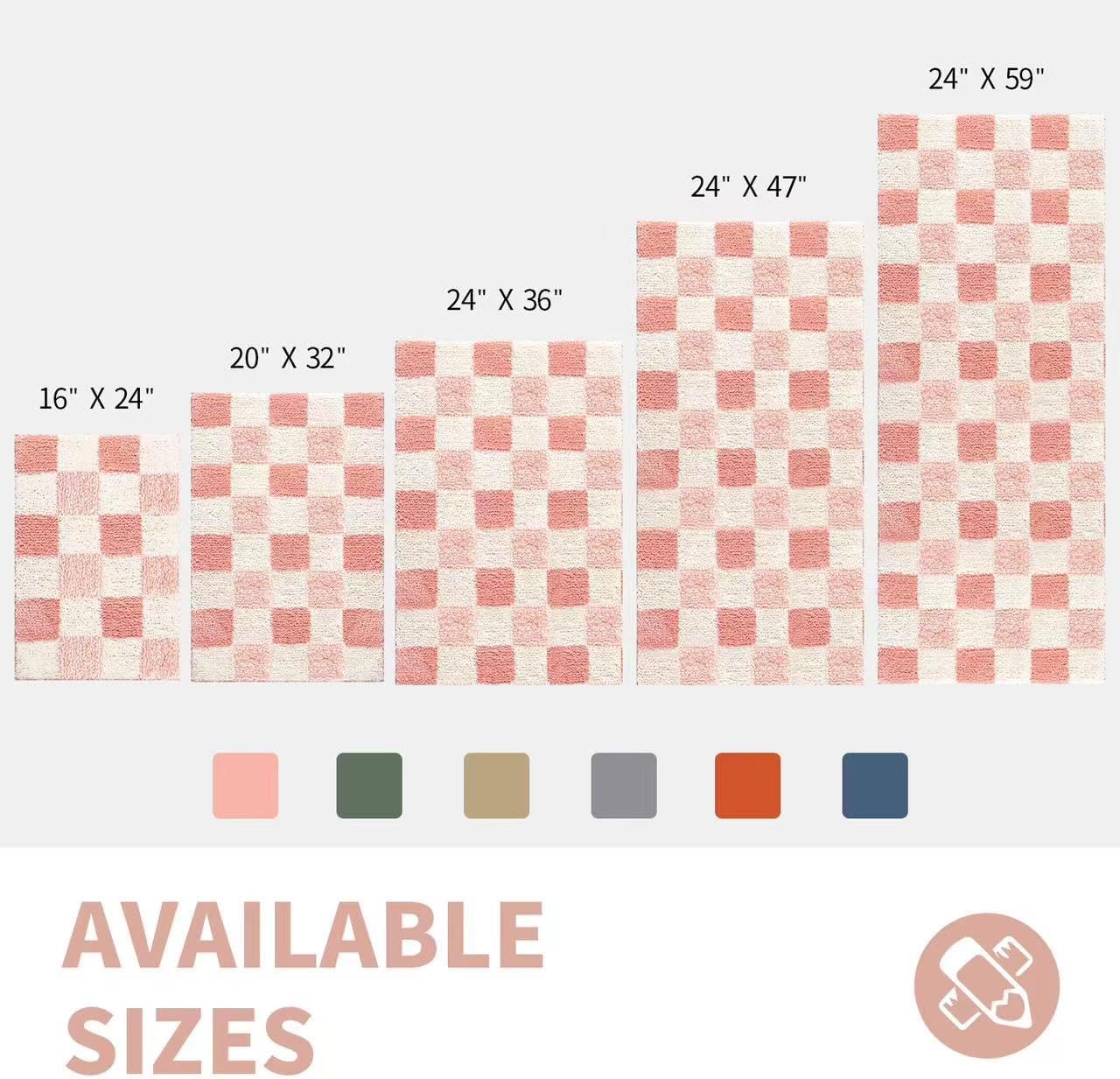 CozeCube Bath mats for Bathroom Non Slip, Fluffy Absorbent Microfiber Bath mat Washable, Aesthetic Bathroom Rugs, Large Blossom Pink Checkered Bath mat, Blossom Pink, 36" x 24"