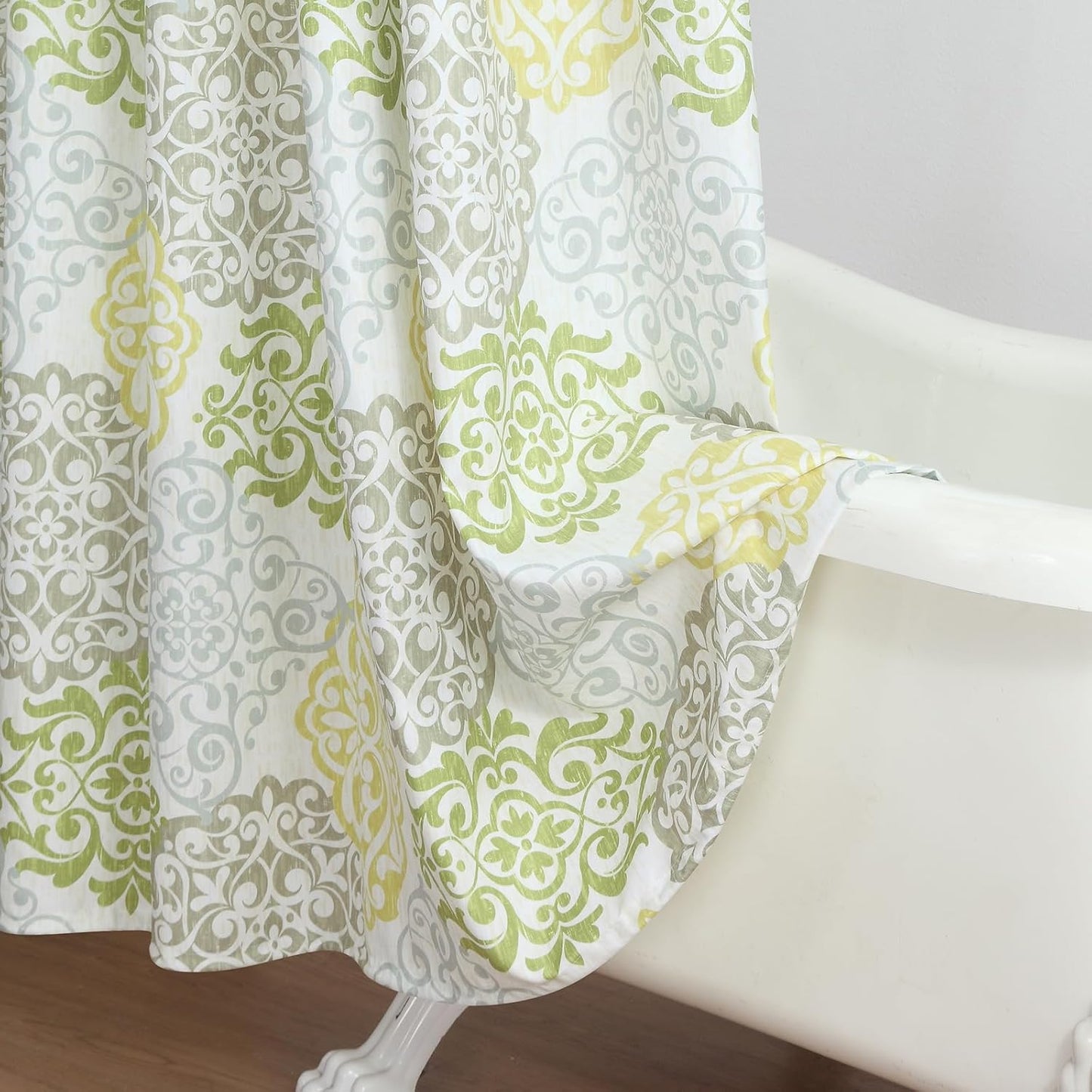 Extra Long Fabric Shower Curtain, Green Yellow Grey Boho Medallion Print Shower Curtains for Bathroom, 72" W x 84" H