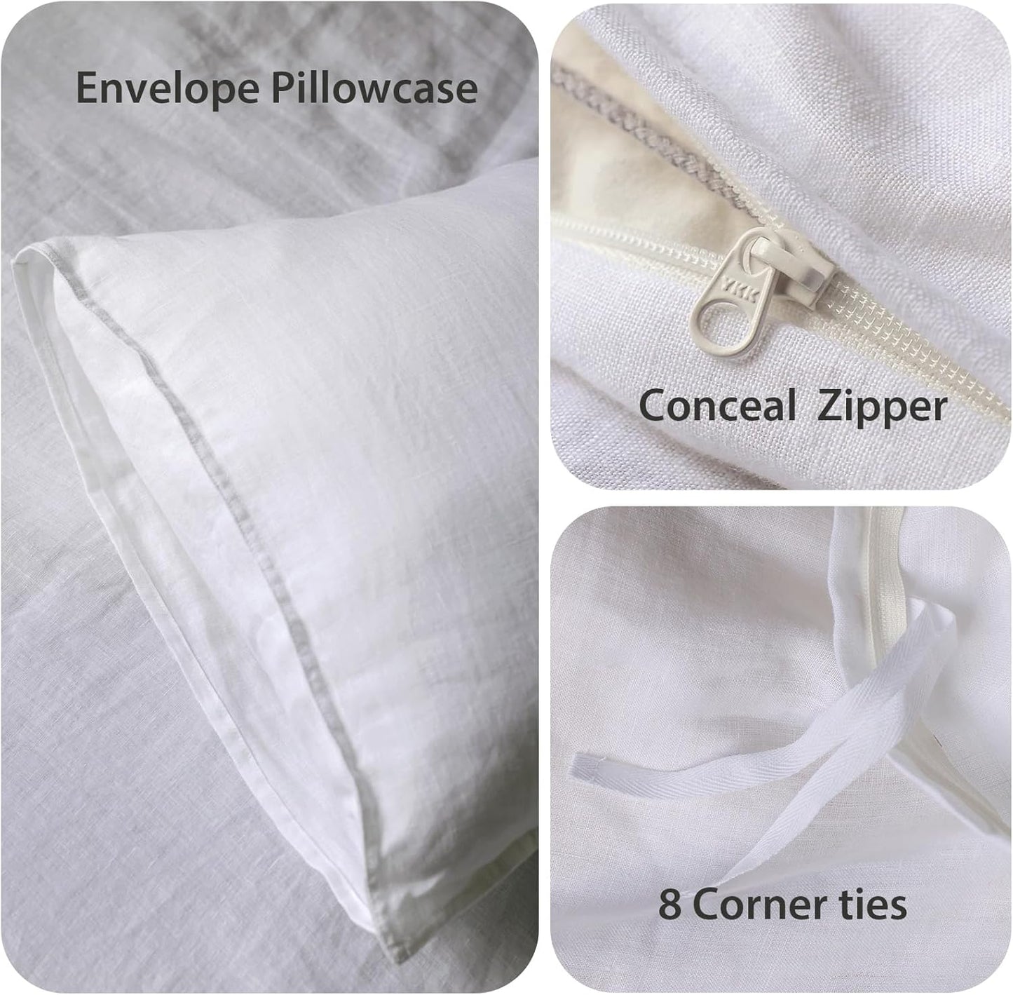 XZ XIFA White Linen Duvet Cover Twin, 100% Washed French Flax Linen Bedding Set with Zipper Closure, Cooling & Textured Bed Sets for Hot Sleepers(1 Duvet Cover, 1 Pillowcases)