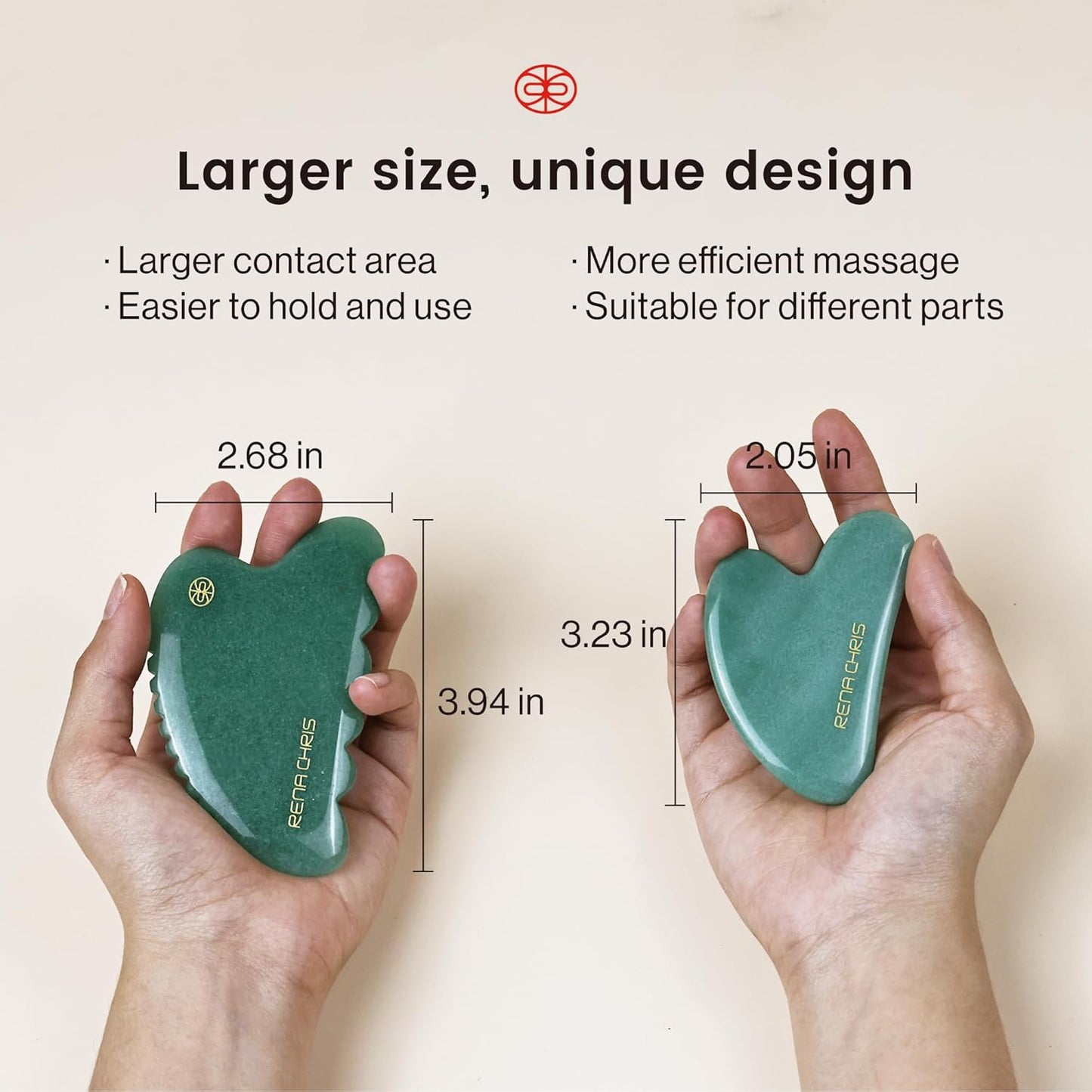 Rena Chris Gua Sha Facial Tool, Natural Jade Stone Body Gua sha with Exquisite Wooden Box, Large Guasha Suitable for Face Lifting, Puffiness Reducing and Whole-Body Massage, Skin Care Massager