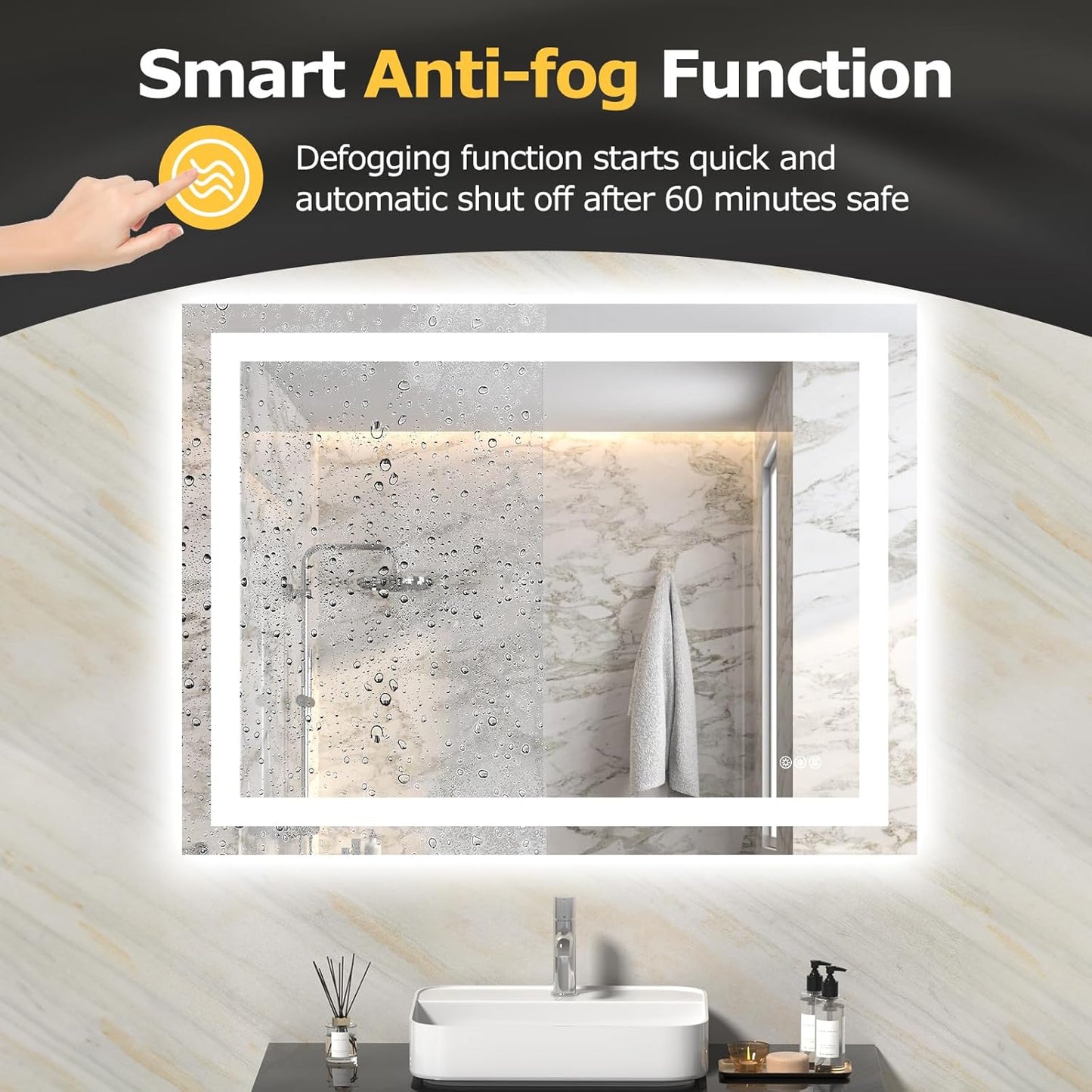 40X30 LED Bathroom Mirror with Lights, Anti-Fog, Dimmable, Backlit + Front Lit, Smart Bathroom Vanity Mirror, Memory Function, Shatterproof, Tempered Glass (Horizontal/Vertical)