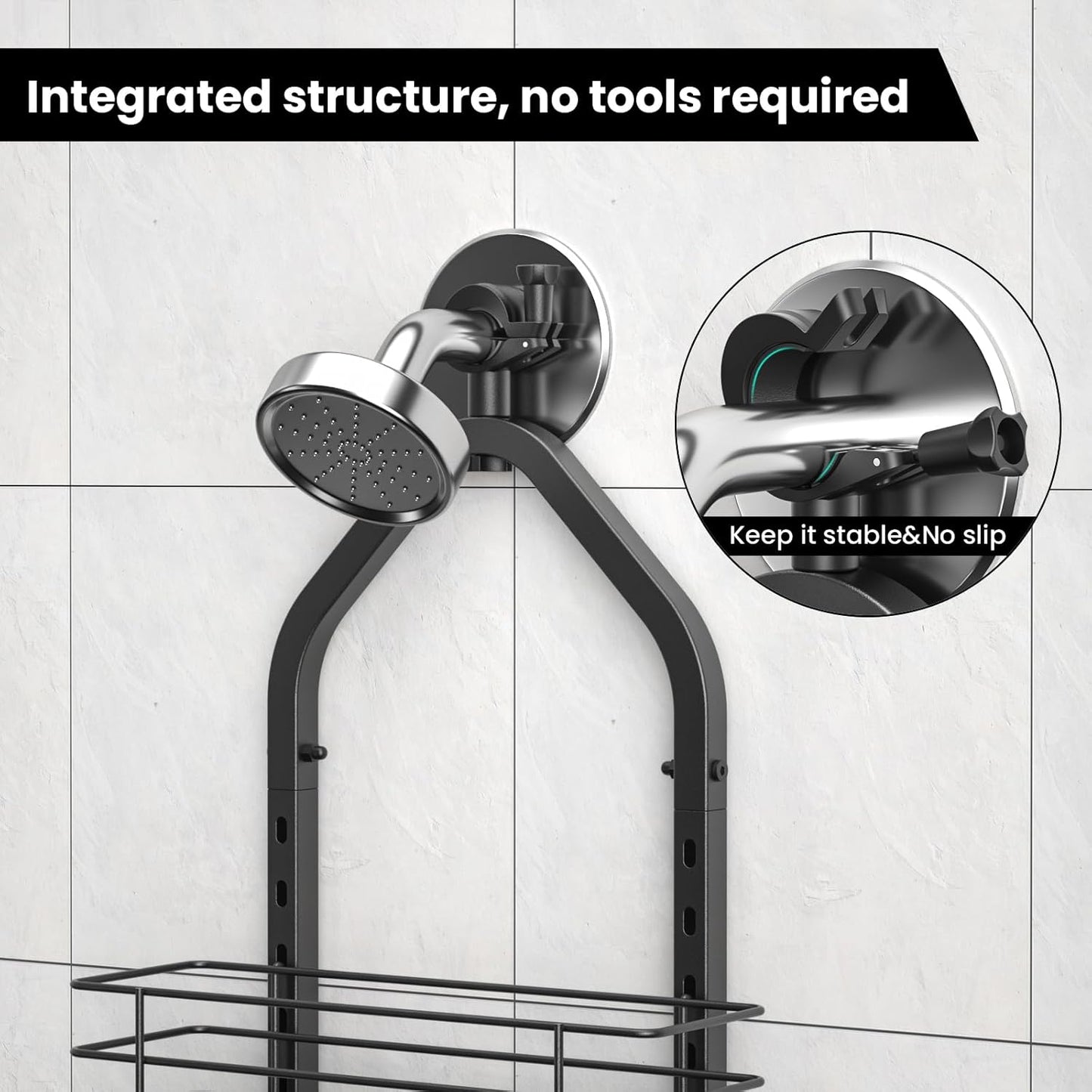 Shower Caddy Hanging (Black), Adjustable Anti-Swing-Over The Shower Head Caddy, 4 Tier Height Bathroom Storage Organizer Bathroom Shelves Basket Rack Shower Caddies (4Tier)