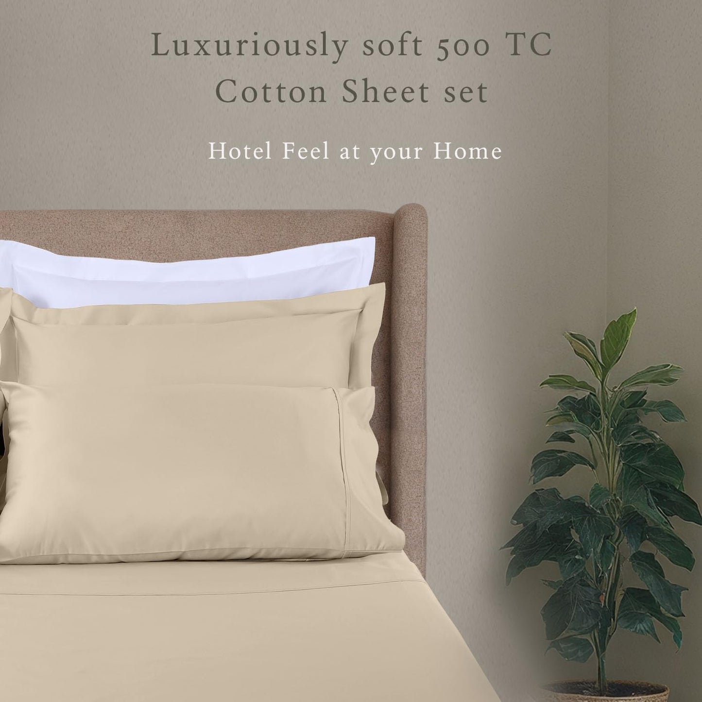 Threadmill - 5 Star Hotel Twin Sheet Set 100% Cotton Sheets, 500 Thread Count, Deep Pocket, Snug Fit, Soft & Crisp Best Bedding Sheets Set 3 Piece Set (Twin, Beige)