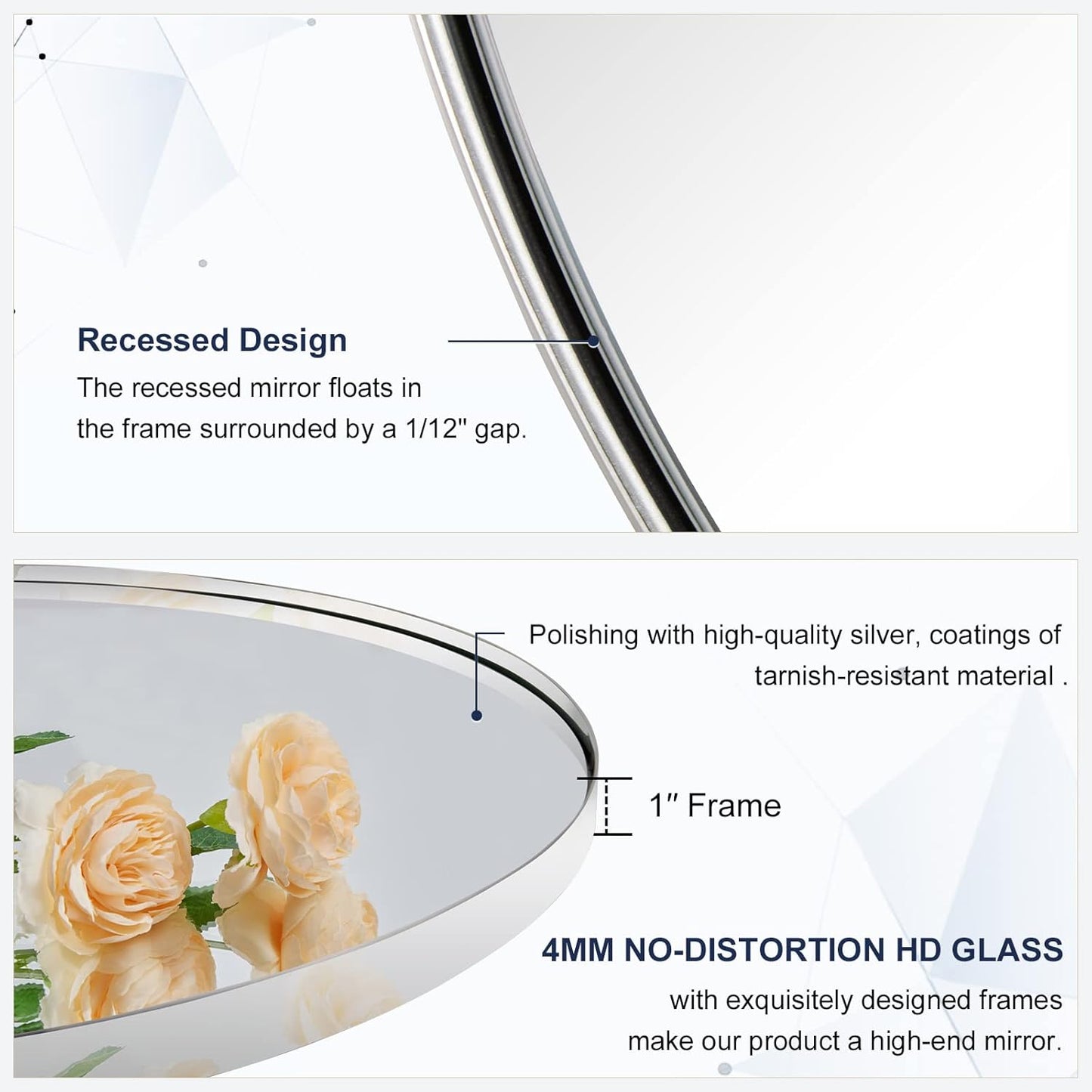 ANDY STAR Round Bathroom Mirror, 24’’ Polished Chrome Round Bathroom Mirrors in Stainless Steel Metal Frame 1" Deep Set Design 7