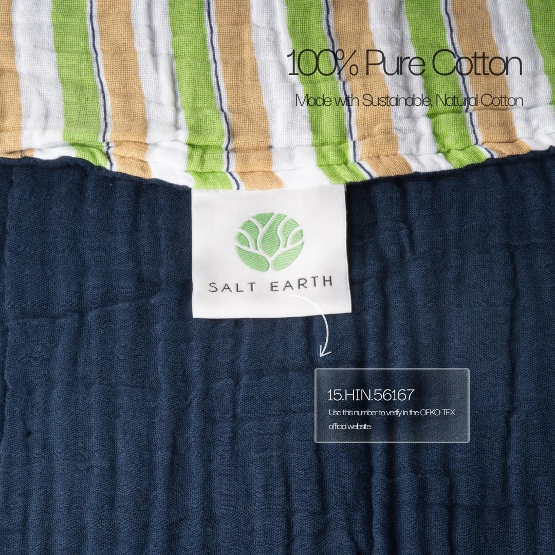 Salt Earth 100% Cotton Muslin Throw Blanket, Gauze Blanket 50"X60" Throw 6 Layered for Couch, Bed, Living Room, Home,Lightweight & All Season Blankets & Throws, Skin Friendly (Dress Blue/Print)