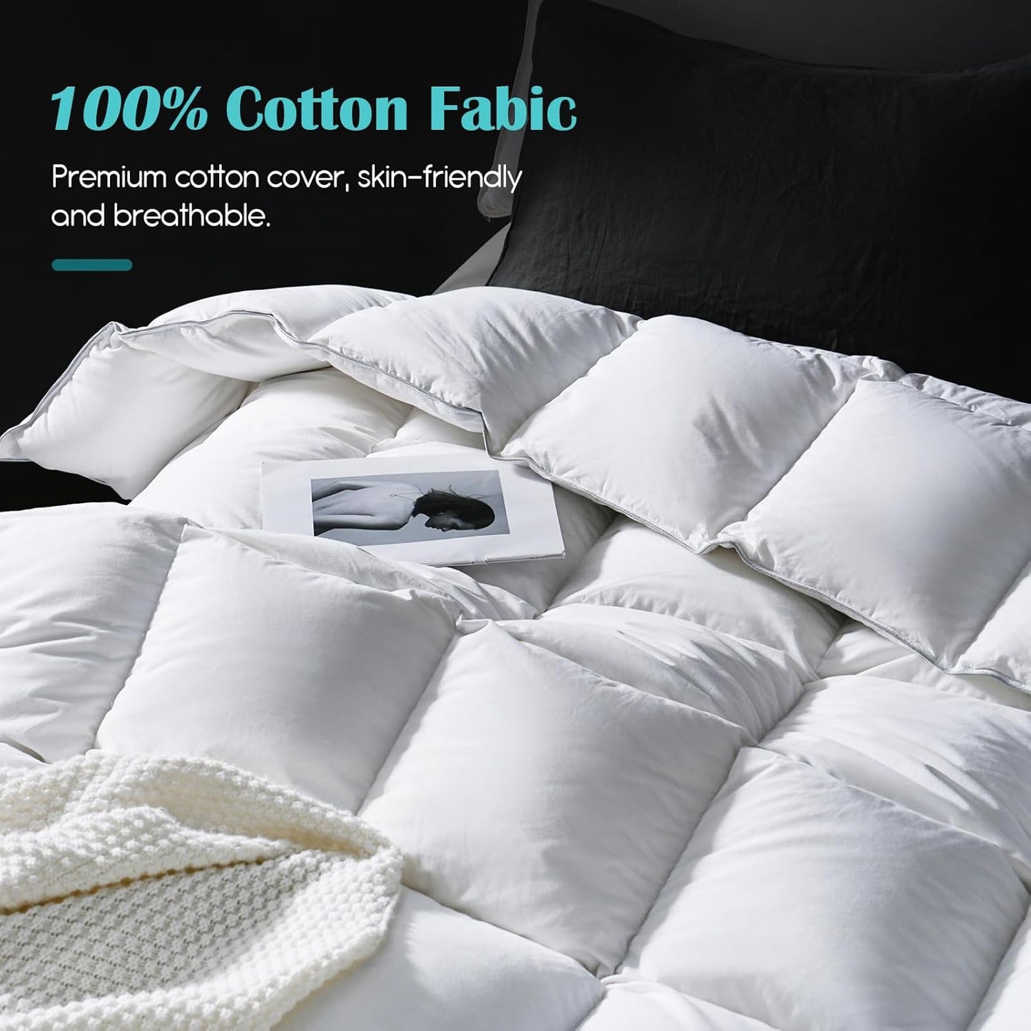 Goose Feather Down Fiber Comforter Twin, 100% Cotton Cover, Ultra Soft Fluffy Twin Duvet Insert, All Season Luxurious Hotel Collection Comforter, White 68"x90"