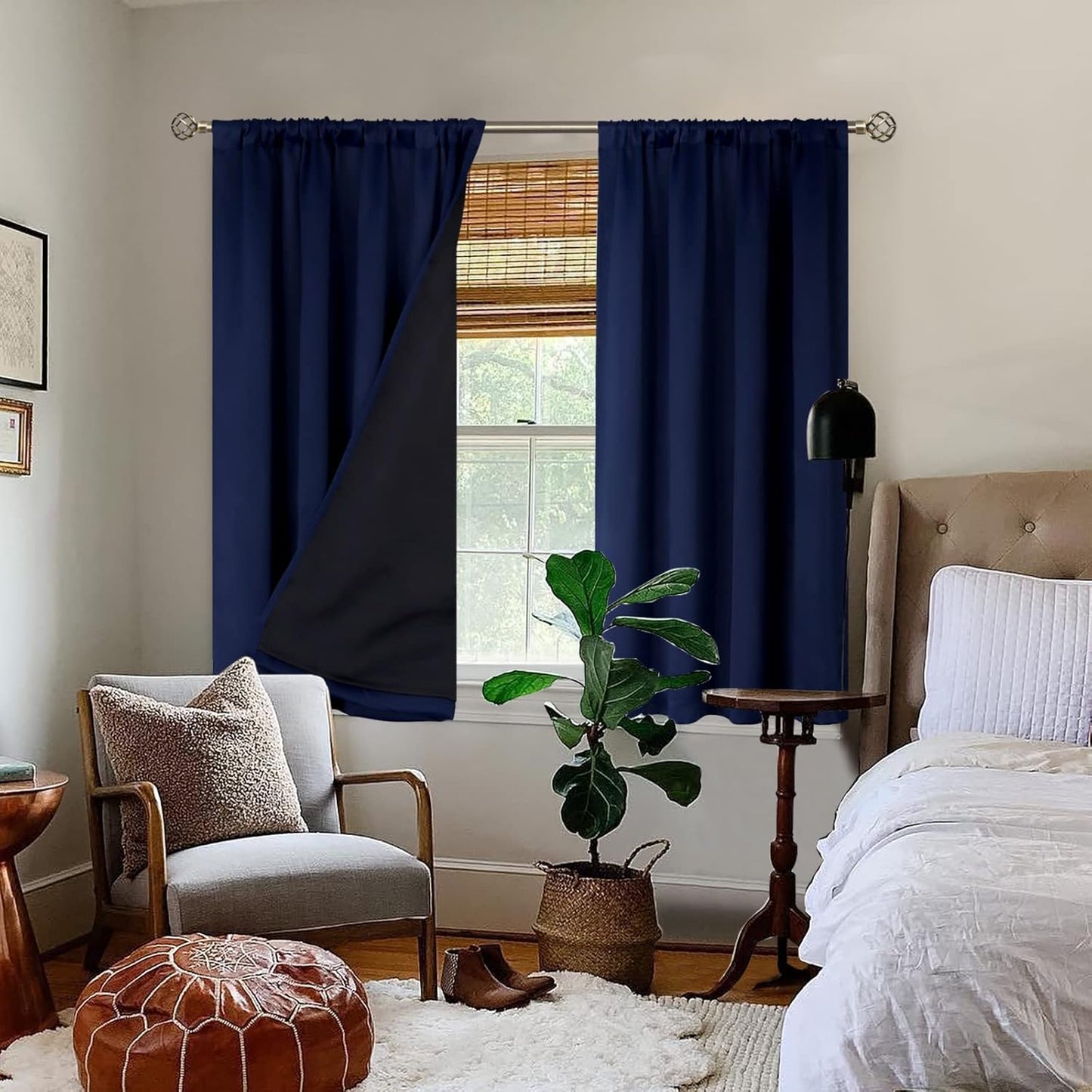 BGment Blackout Curtains for Bedroom 54 Inch Length, Rod Pocket 100% Blackout Curtains with Thermal Liner Room Darkening Curtains for Living Room, Each Window Curtain 2 Panels, 42 x 54 Inch, Navy Blue