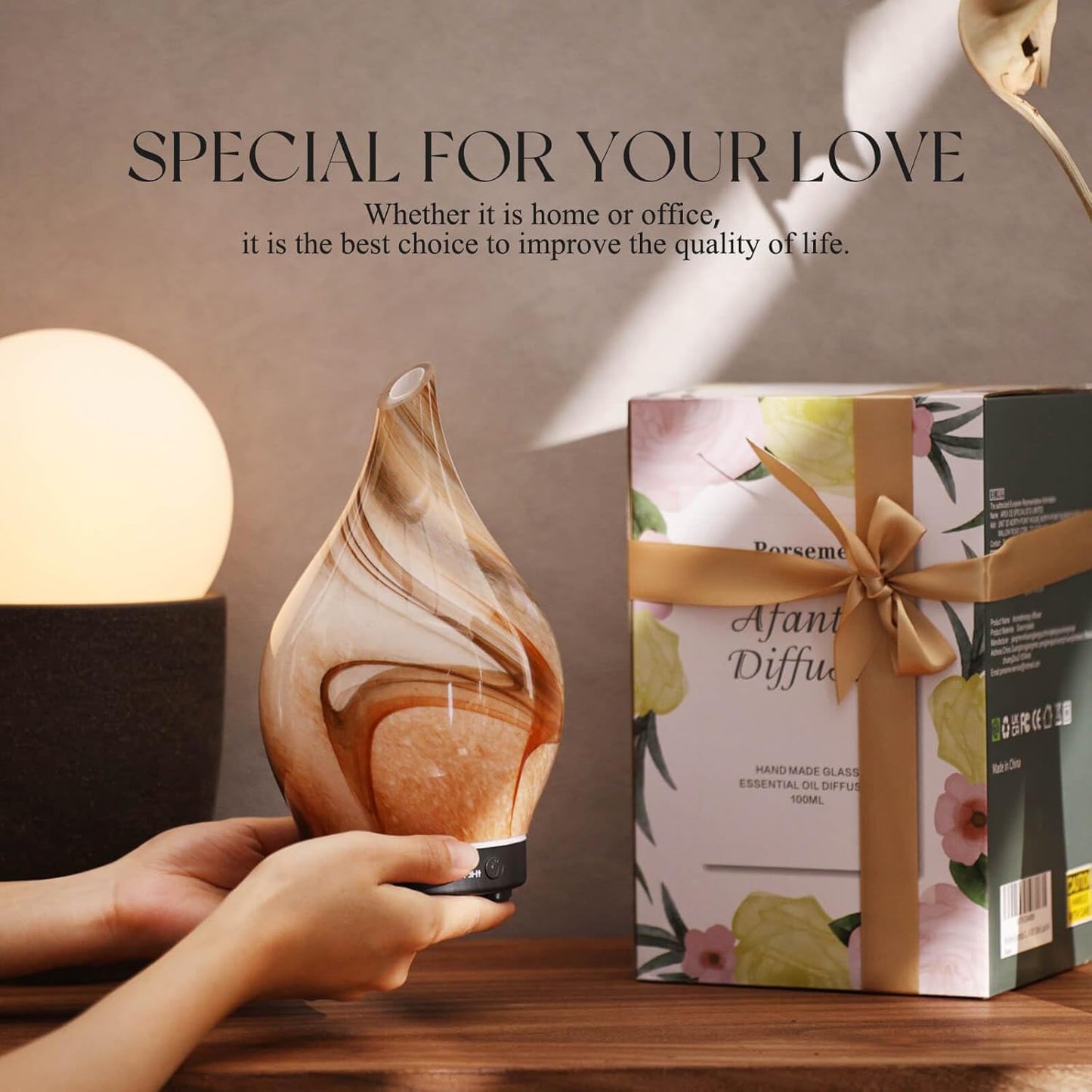 Porseme 150ml Essential Oil Diffuser Glass Color Changing Aroma Air Diffusers Aromatherapy Ultrasonic Cool Mist Humidifier 4 Running Hours Waterless Auto-Off for Sleeping Yoga Office Spa (Jupiter)