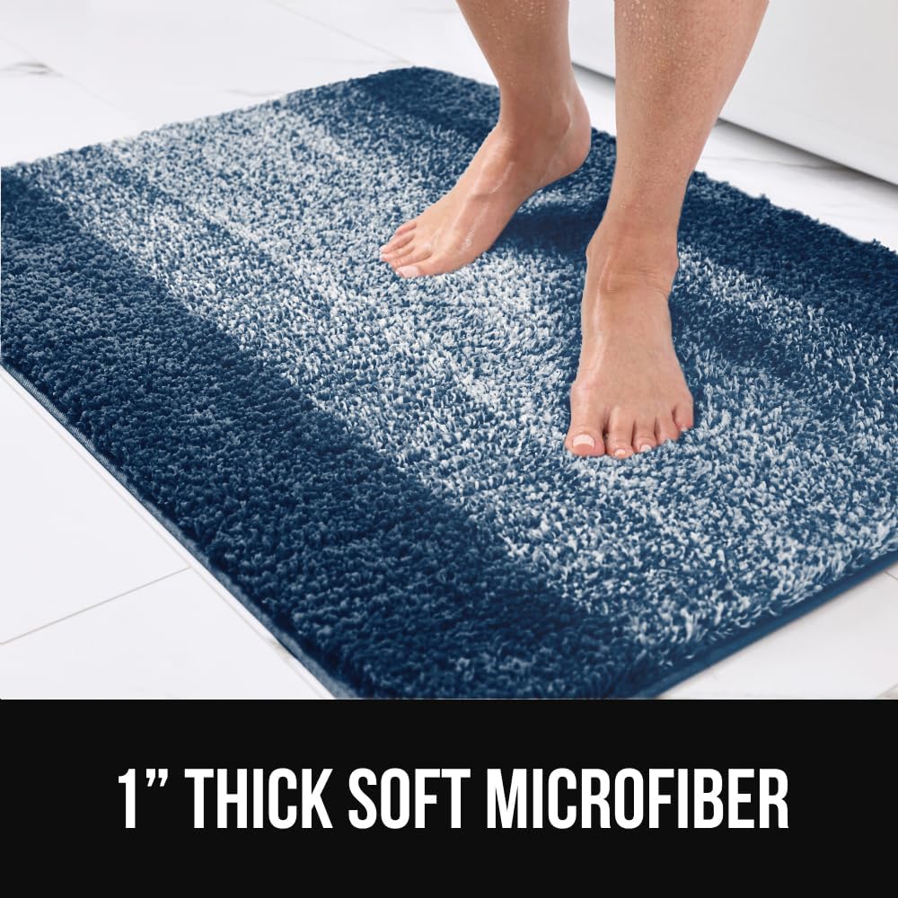 GORILLA GRIP Ultra Soft Plush Bathroom Rugs with Textured Rubber Backing, Absorbent Quick Dry Bath Mat, Machine Washable Shower Mats, Home Décor Accessories Bathmat Rug Essentials, 24 x 16 Navy