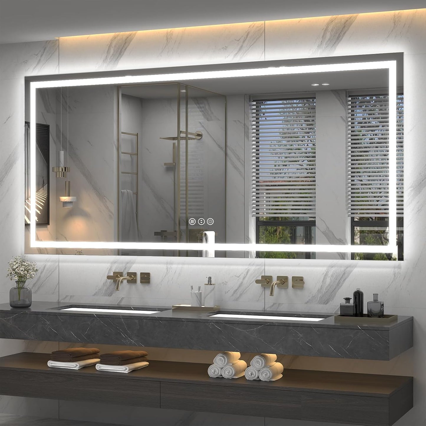 77x 36 inch Large Lighted Bathroom Mirror for Wall, LED Illuminated Vanity Mirror with Lights, Dimmable, Anti-Fog, ETL Listed (Backlit and Front Lighted)