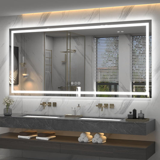 77x 36 inch Large Lighted Bathroom Mirror for Wall, LED Illuminated Vanity Mirror with Lights, Dimmable, Anti-Fog, ETL Listed (Backlit and Front Lighted)