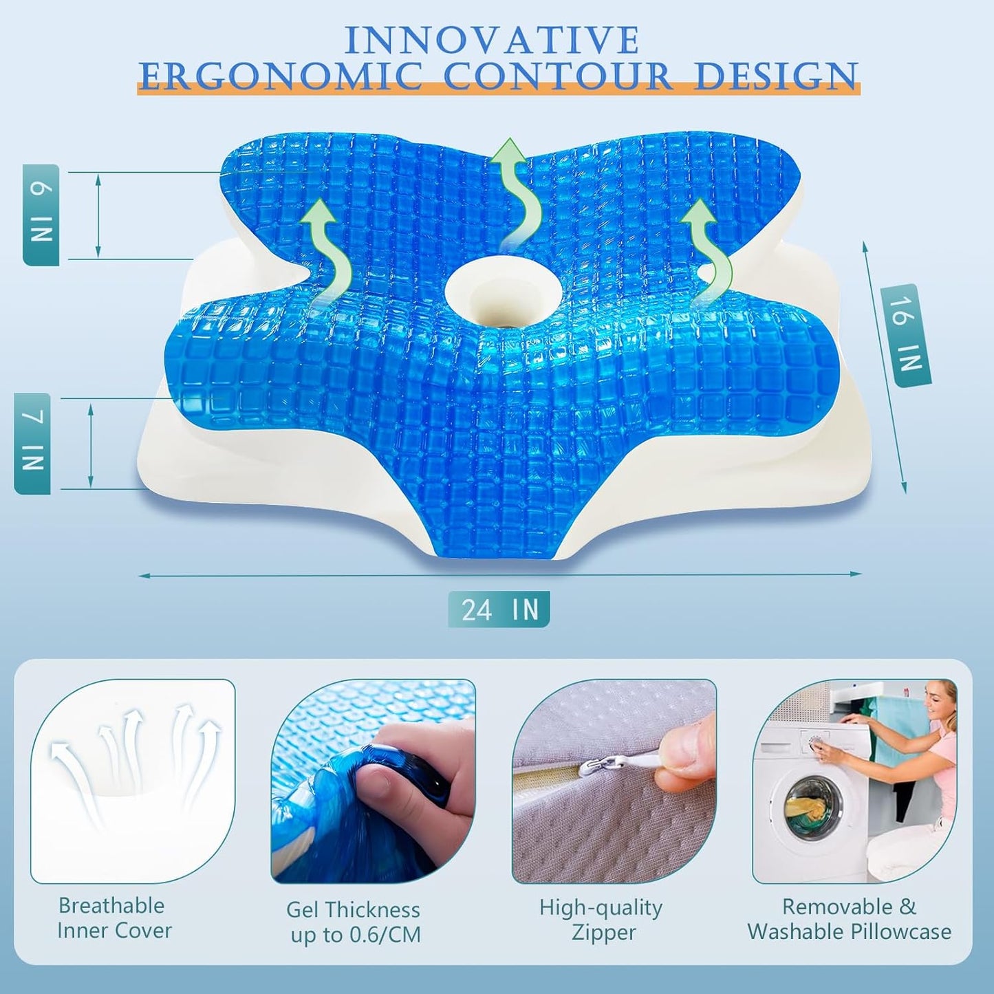 EUCIOR Cooling Gel Pillows for Neck and Shoulder,Cervical Pillow Cozy Sleeping,Odorless Ergonomic Contour Memory Foam Pillows for Side Back Stomach Sleepers with Pillowcase (Grey)