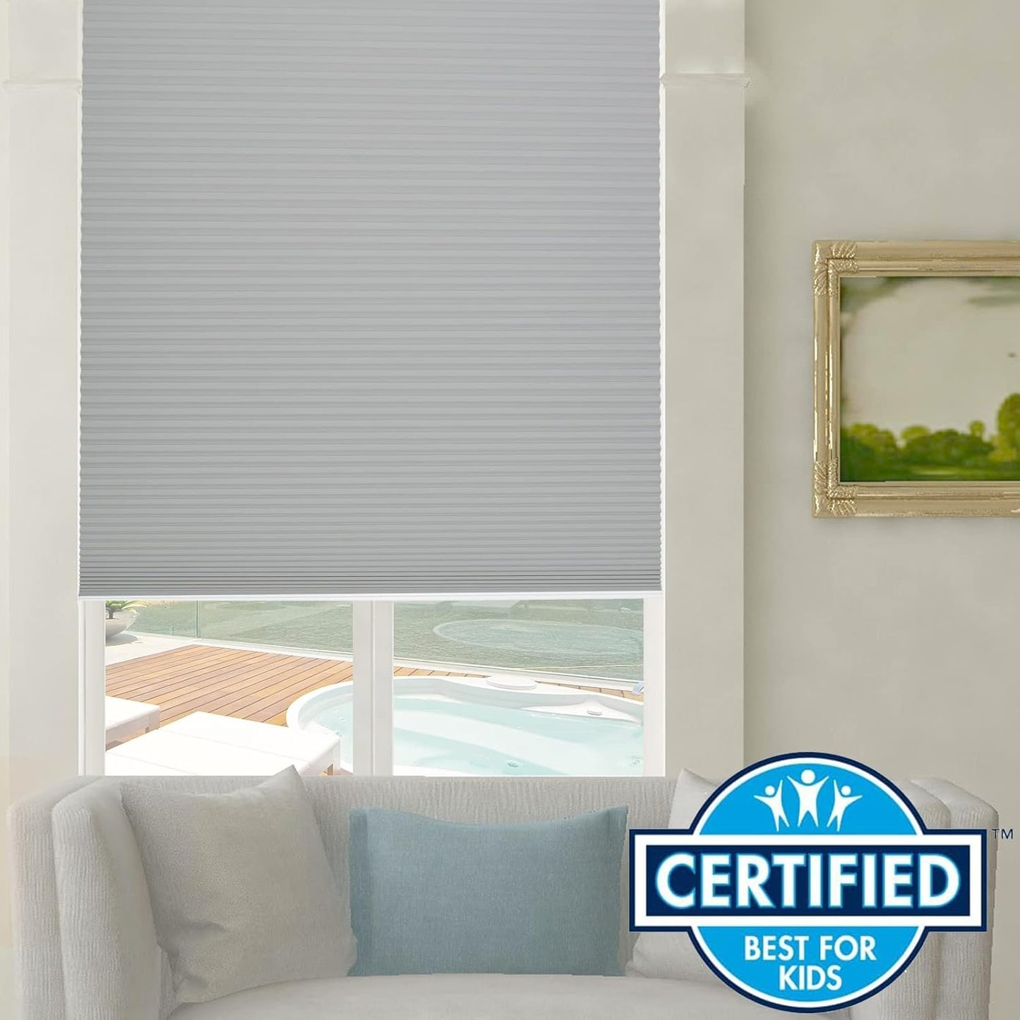 Persilux Blackout Cellular Shades Cordless Window Shades Bottom up Pleated Window Blinds Thermal Insulated Honeycomb Blinds for Windows, Home and Office, Dark Grey, 84" W x 72" H
