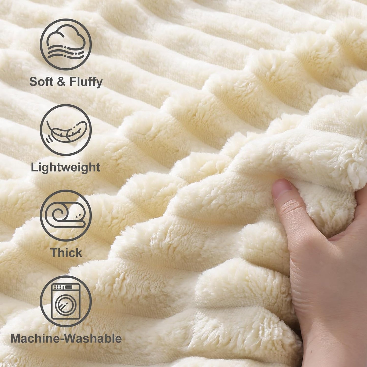 decorUhome Christmas Soft Fleece Beige Twin Blanket for Bed, Cozy Fluffy Plush Flannel Striped Throws for Couch Sofa, Lightweight Decorative Ribbed Fuzzy Blanket for Woman, 60x80 Inches