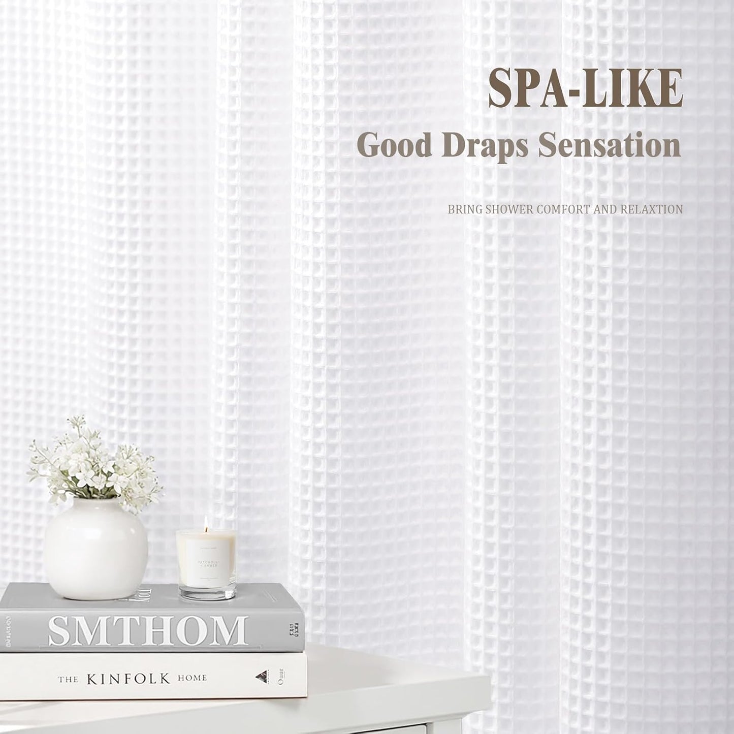Waffle Weave Shower Curtain - White Cotton Fabric Texture Heavyweight Shower Curtain for Bathroom,Washable,72Wx75L